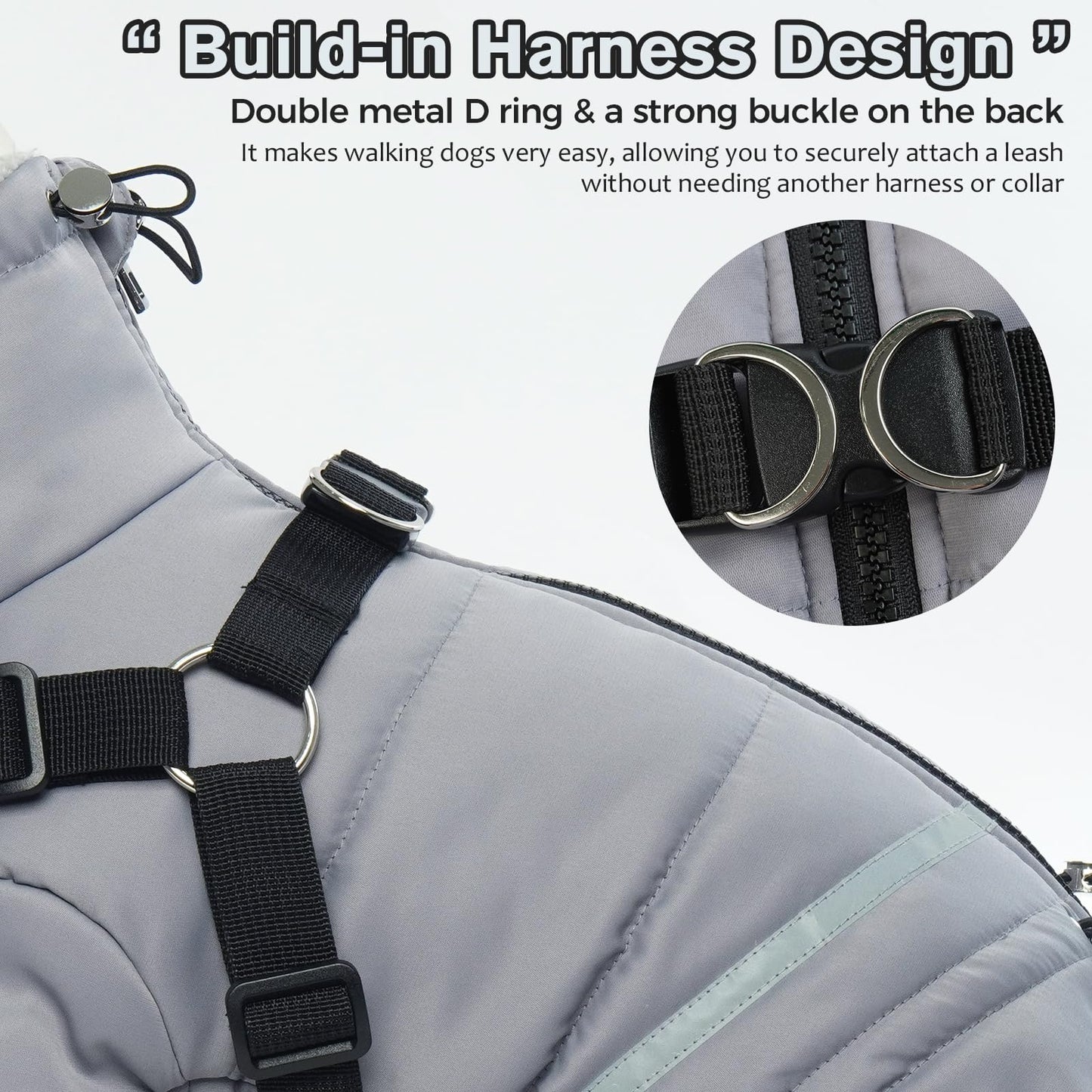 Abrigo de Invierno para Perros, Chaqueta Impermeable Perros Abrigadora de Invierno Ropa para Perros Pequeños y Medianos Chaleco Cálido Suave Arnés Cachorros con Anillas en D(Gris, S)