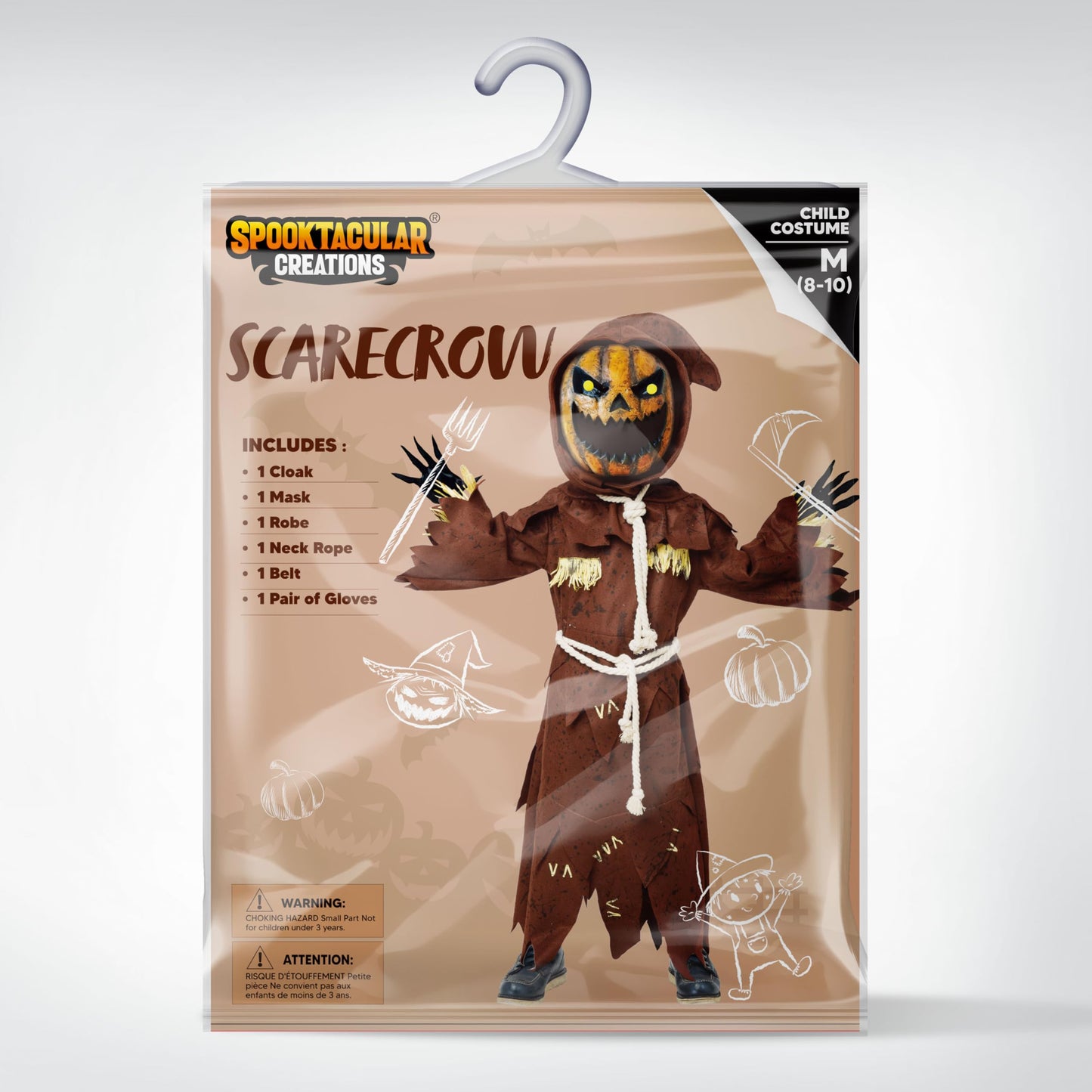 Spooktacular Creations Scarecrow Pumpkin Bobble Head Head con máscara de Halloween de calabaza para niños Rol-Playing (pequeño (5-7 años))