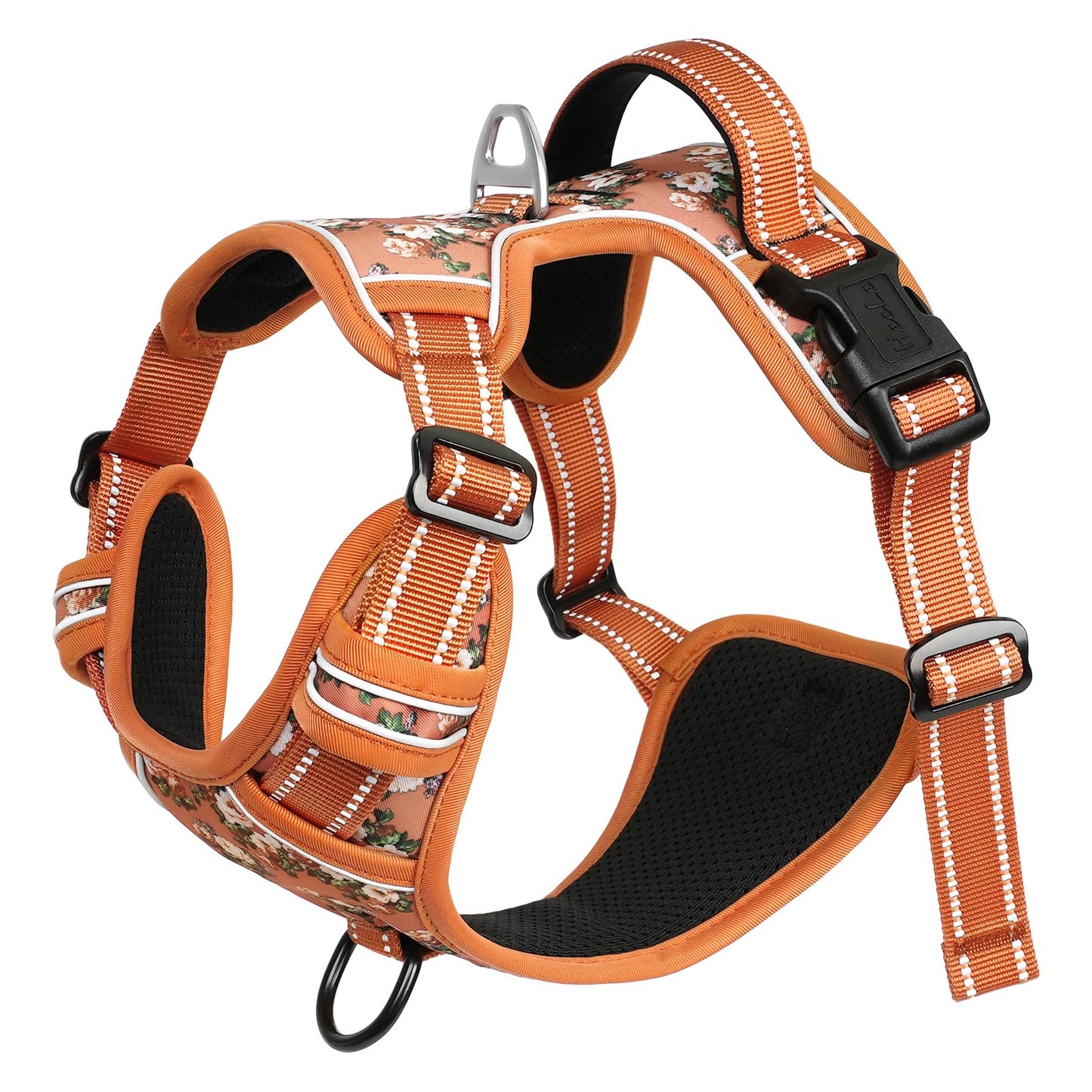 Arnes para Perro Arnes Anti Tirones Transpirable con Agarre Acolchado y Reflectantes Arnés para Perros Easy Safe Arnés para Perro con Bonito Estampado Arnés Perro Pequeños, Flores-Nanranja, S