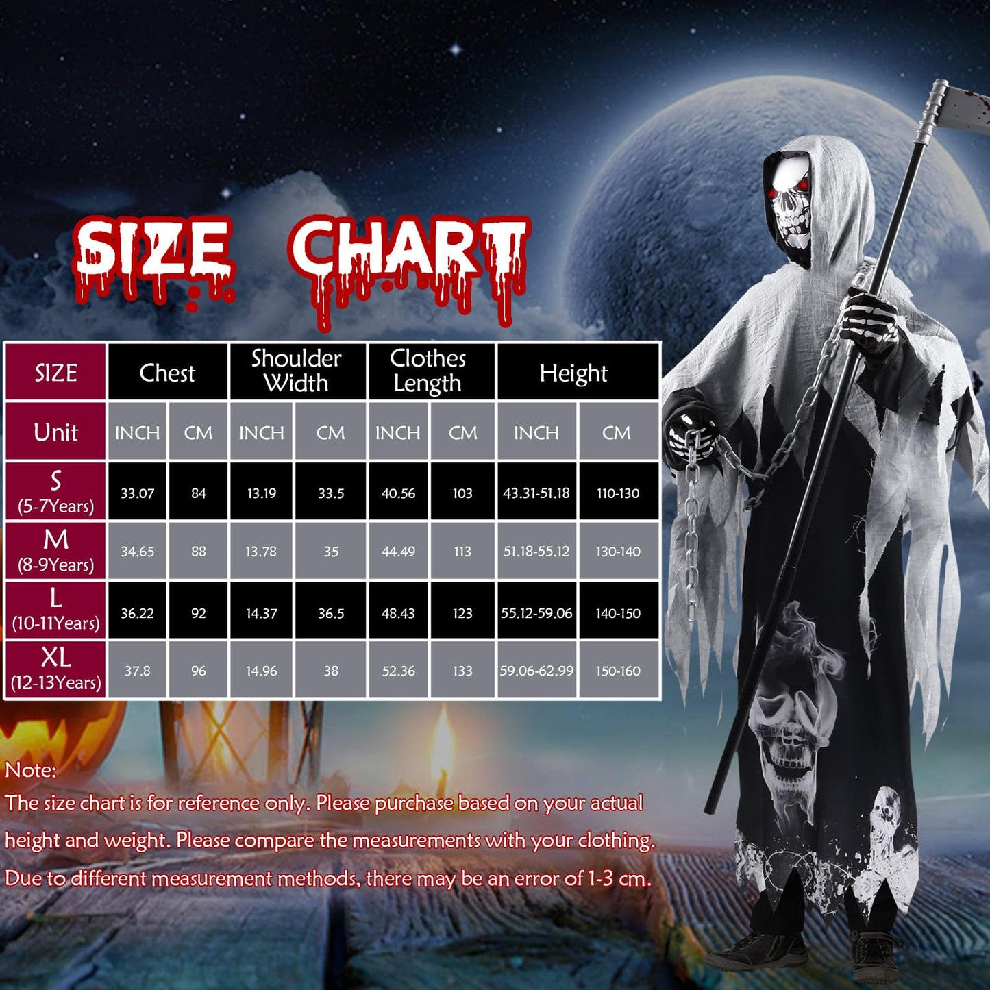 Disfraz de Parca, Muerte Niño, Halloween, Fantasma, Grim Reaper Con Sombrero, Guantes, Hoz, Guadaña para Carnaval Costume Cosplay