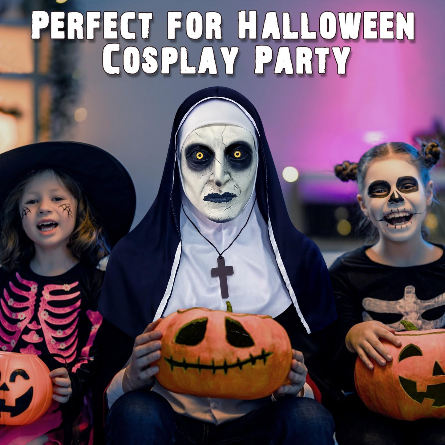 Disfraz Orgoue Máscara de Monja Aterradora para Halloween - Disfraz de Látex Espeluznante para Mujeres y Adultos - Cosplay