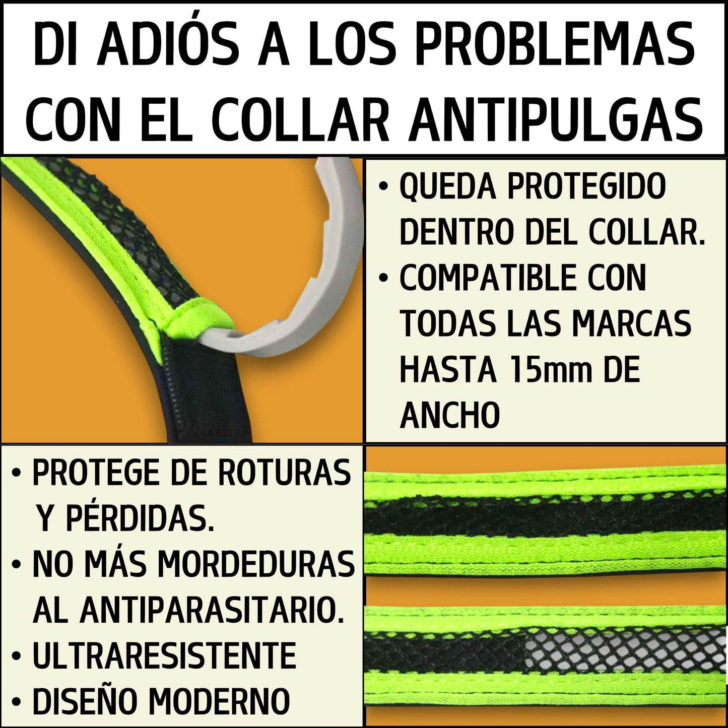 Collar Perro 2 en 1, Alojamiento y Proteccion del Collar Antiparasitario - Resistente, Ajustable y Cómodo - Ideal para Perros Grandes, Medianos y Pequeños - Collares para Perros (Negro S)
