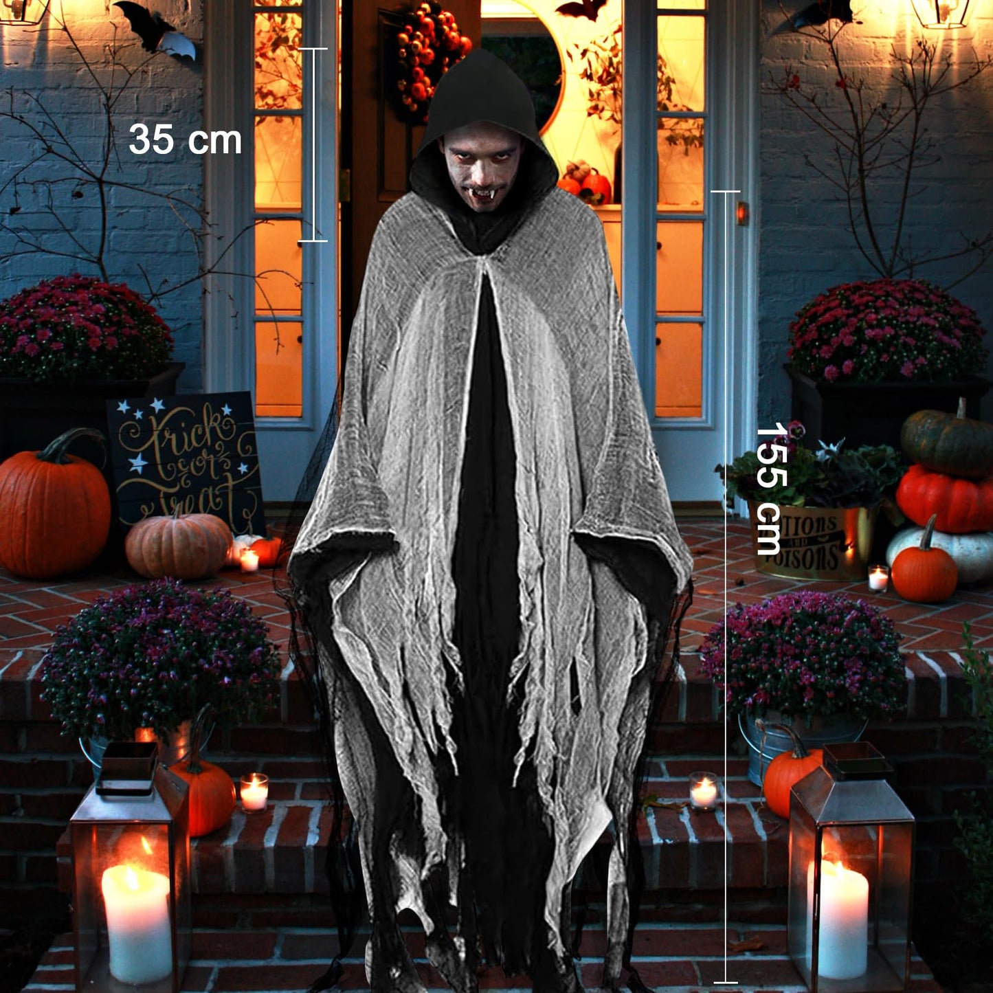 Disfraz Halloween Hombre Terror: Fantasma Costume Halloween Capa con Capucha - Disfraz Grim Reaper Bruja Fantasma para Adulto Hombre Mujer (Negro)