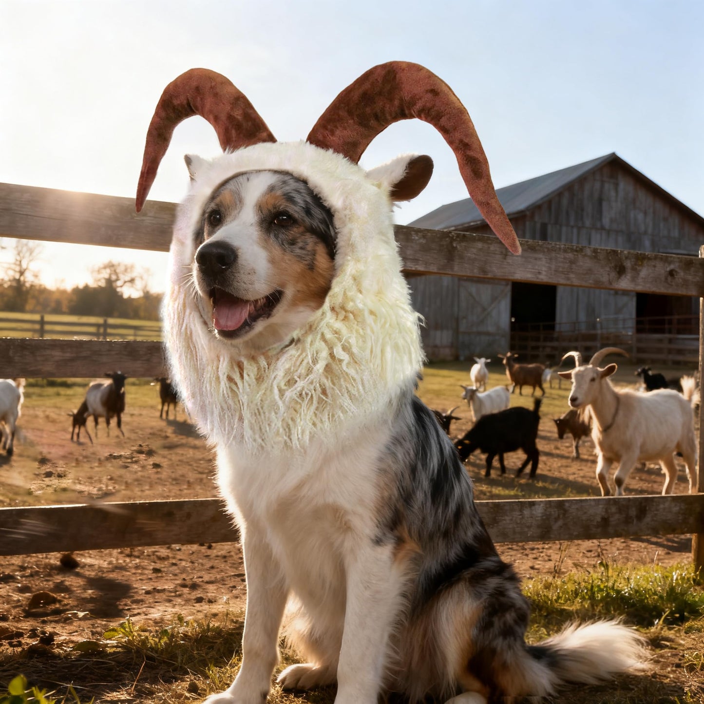 Disfraces para mascotas de Reideer para perro, bonita peluca peluda para Halloween y Navidad, accesorios de ropa para mascotas (cabra, M)