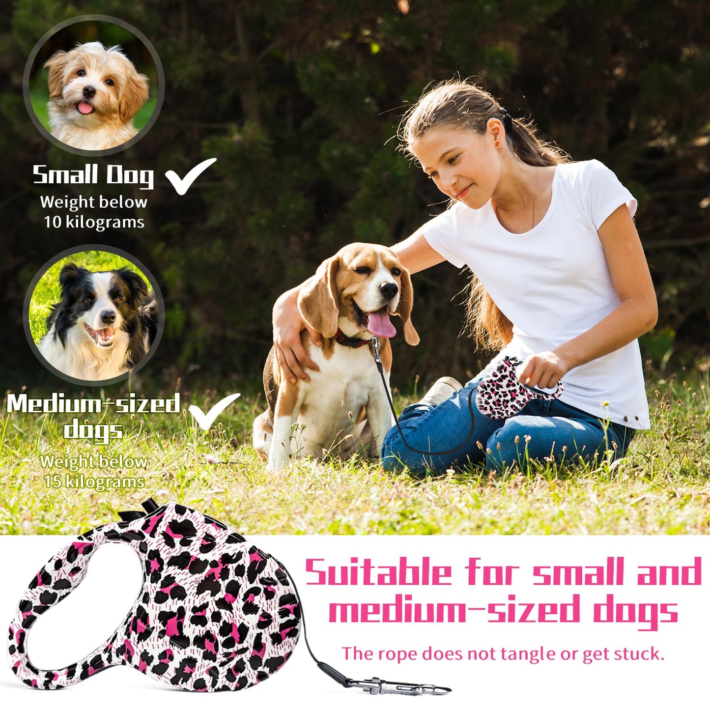 Correa Perro Extensible, Correa Retráctil, Perros Pequeños y Medianos de hasta 15 kg, Correa para Perro 5 Metros, Correa Retráctil Perros para Caminar, Trotar, Entrenar