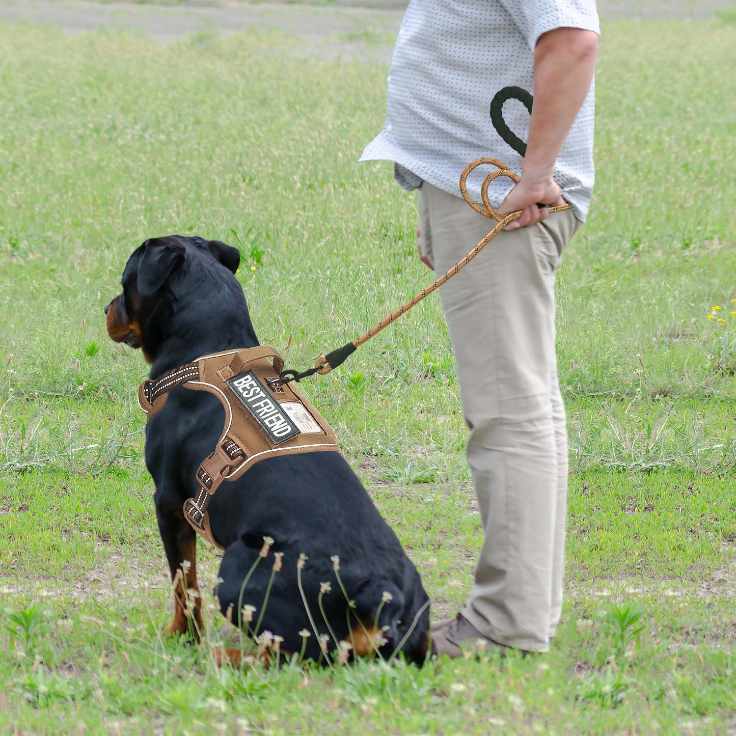 Arnés táctico resistente para perros grandes, arnés ajustable para mascotas, reflectante, de fácil control, arnés para perros de trabajo, grande, marrón