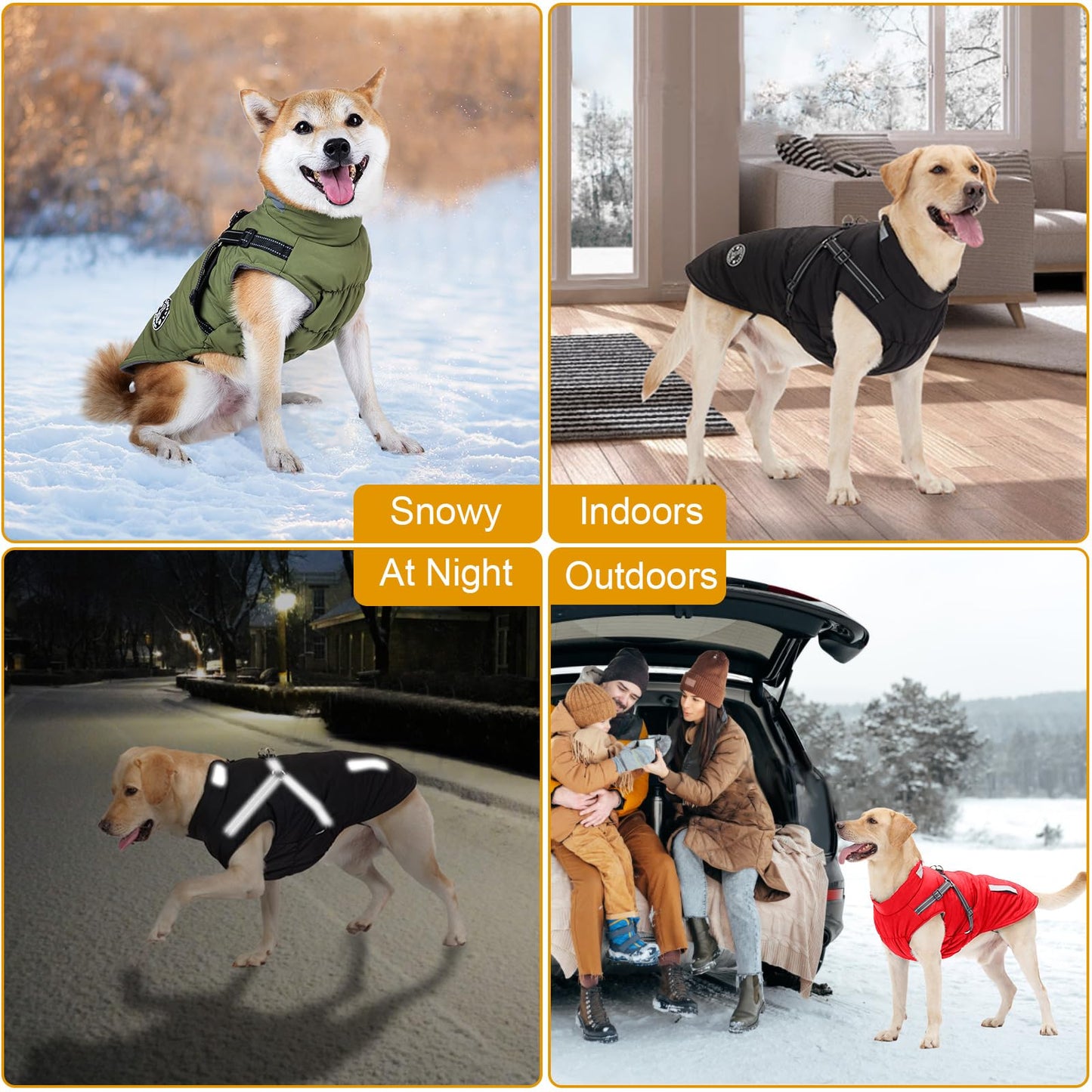 Abrigo Invierno Perro, Abrigo Impermeable para Perros Resistente al Viento, Chaqueta para Perros con Tiras Reflectantes Seguras & Arnés Ajustable para Perros pequeñas, Medianas y Grandes