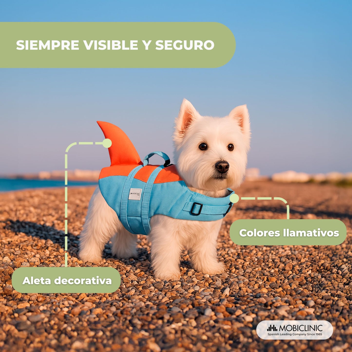 Chaleco Salvavidas Perro, Diseño Aleta Tiburón, Asa de Rescate, Arnés Ajustable, Anillo para Correa, Alta Flotabilidad y Visibilidad, Sharky, Ligero, Nadar, Surf, Navegar