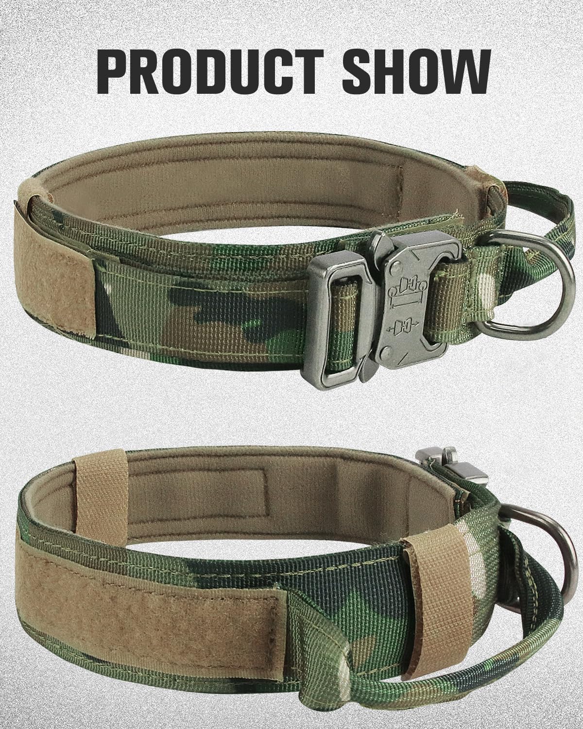 Collar Perro, Táctica Collar Perro Mediano con Mango de Control, Resistente Collares para Perros, Camuflaje, M