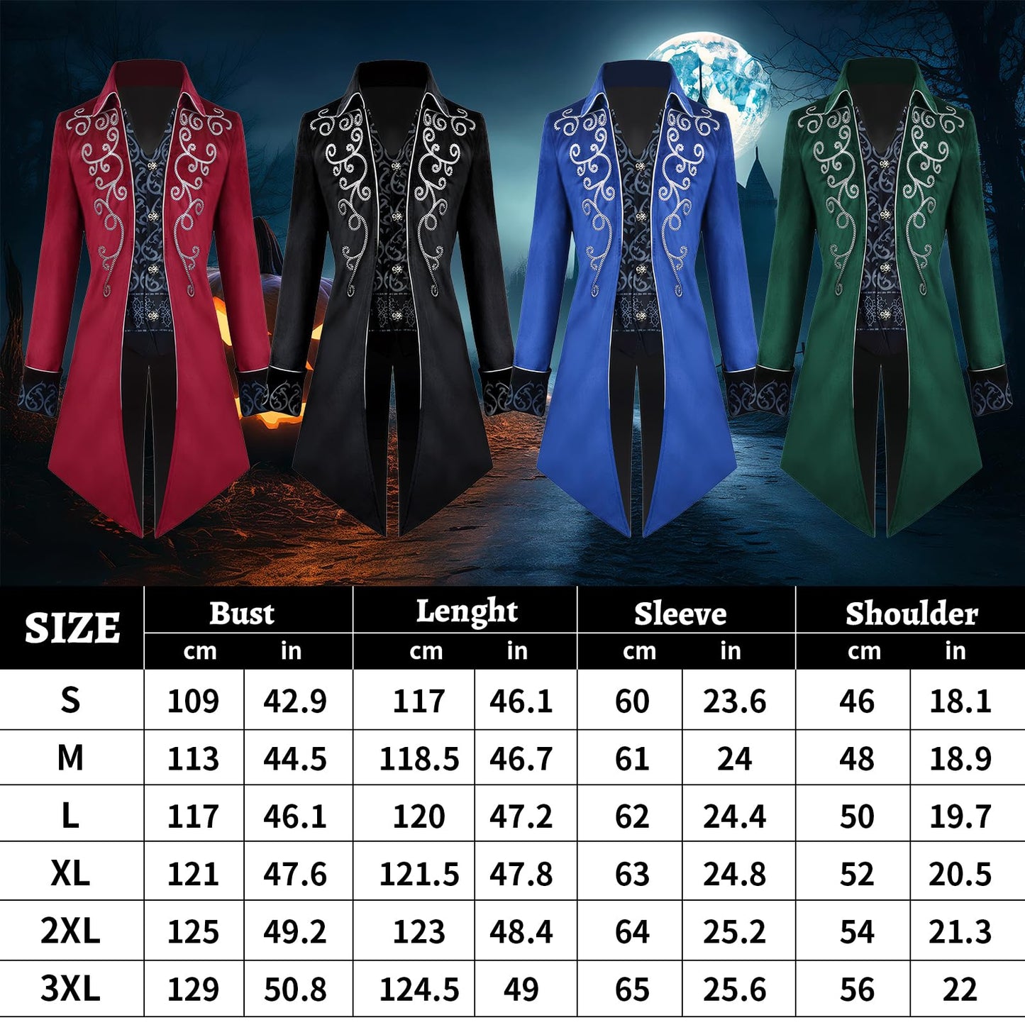 Disfraz Chaqueta steampunk vintage para hombre, abrigo gótico, disfraz de carnaval, ropa medieval para hombre, disfraz de Halloween para hombre, azul, S