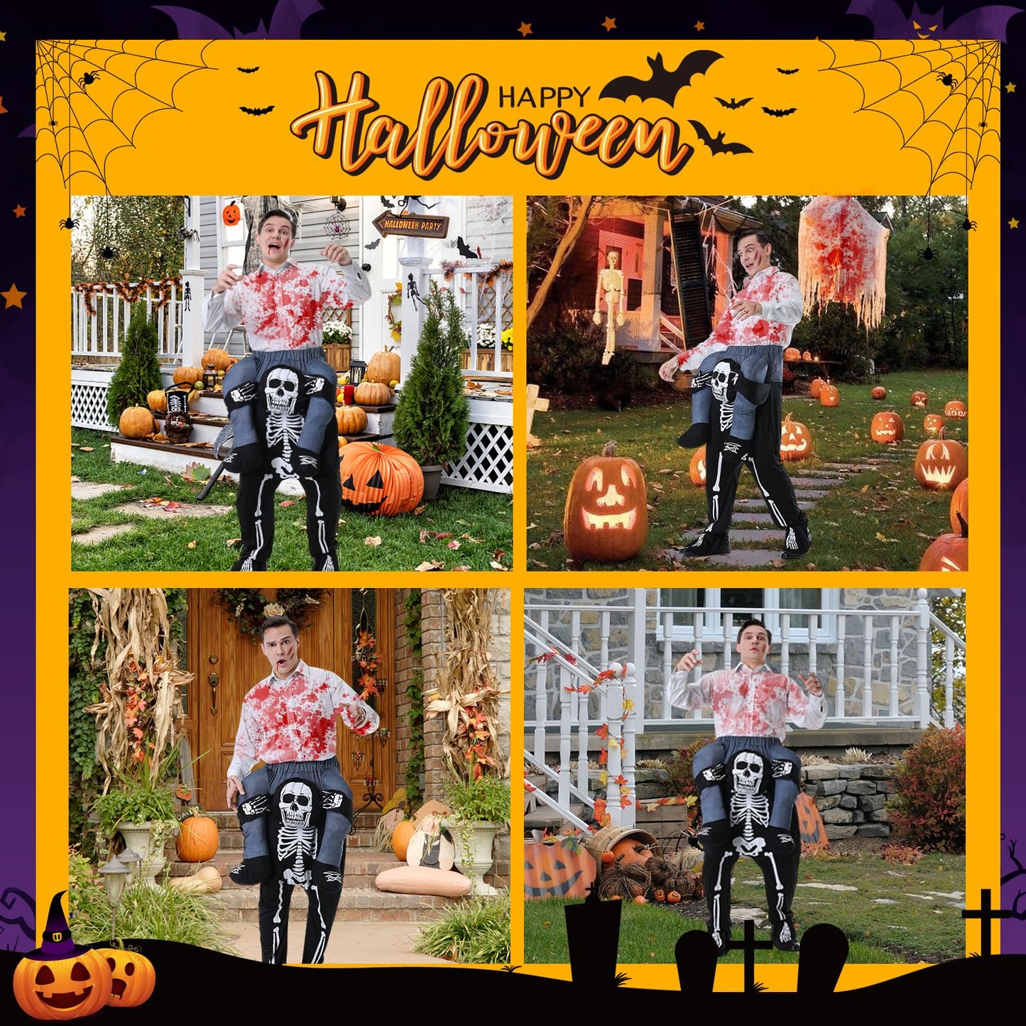 Disfraz Hombros Esqueleto Para Adulto, Disfraz Inflable Esqueleto Caballito, Costume Halloween Carnaval Terror Caballito Esqueleto Hombre Mujer Unisex Talla Única