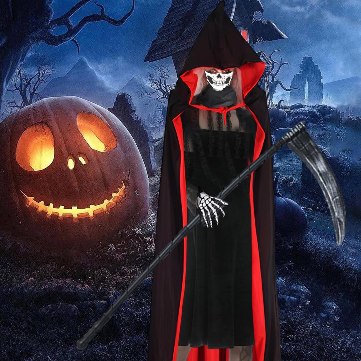 Disfraz de Grim Reaper, Disfraz de Sensemann, Halloween Disfraz de Parca Adulto, Disfraz de Parca Adulto, Capa de Muerte para Hombre Mujer, Costume da Grim Reaper