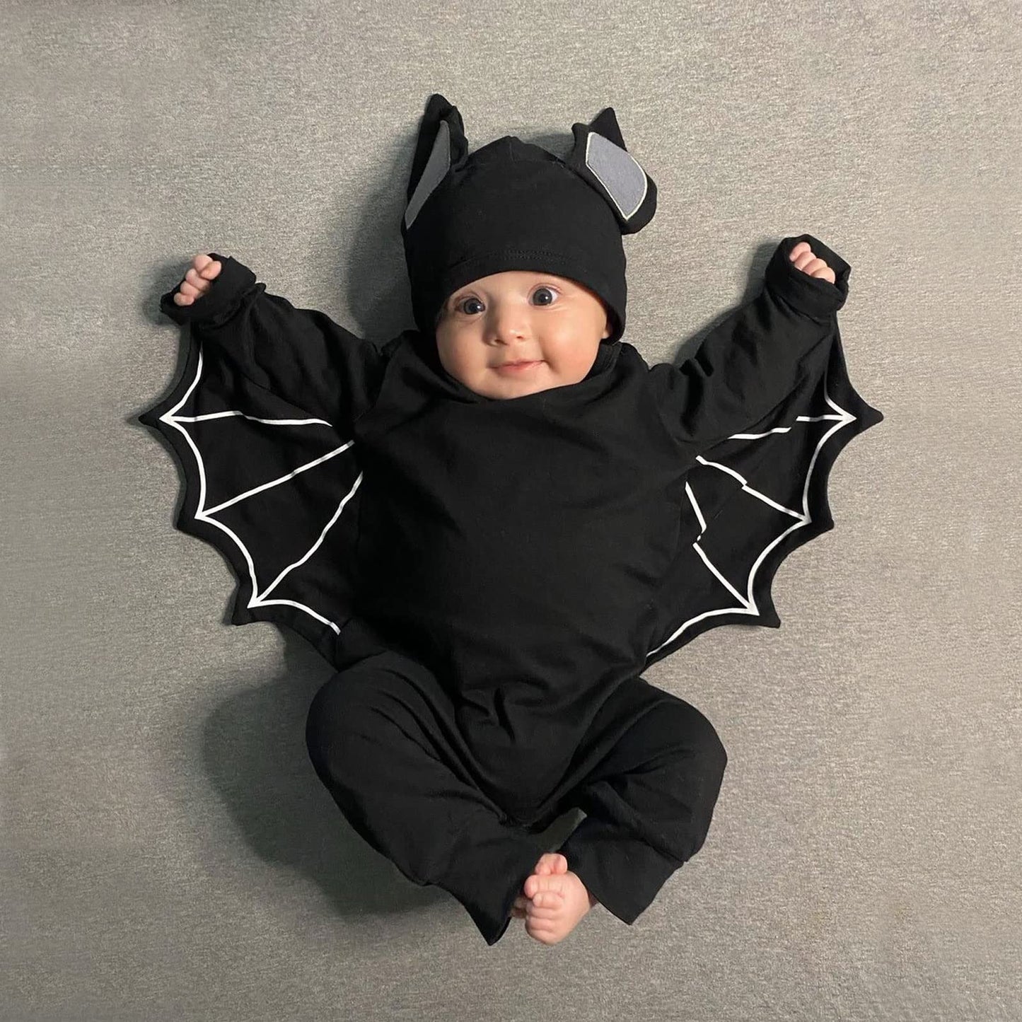 Disfraz Halloween Bebe, Divertido Conjunto de Traje de Murciélago con Capucha y Sombrero de Orejas Como Disfraces de Halloween para Recién Nacidos de 0-18 meses