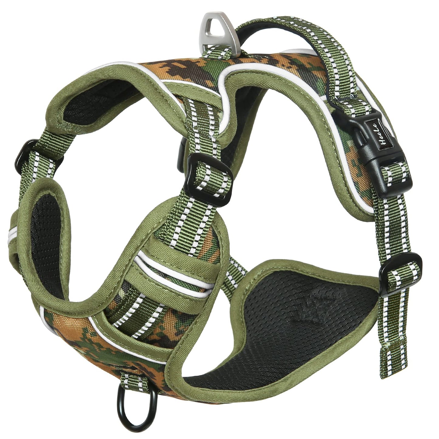 Arnés para Perro Tipo Chaleco Transpirable Acolchado Ajustable Antitirones Reflectante Arnes Perro Grande para Adiestramiento Correr, Camuflaje Verde, XL