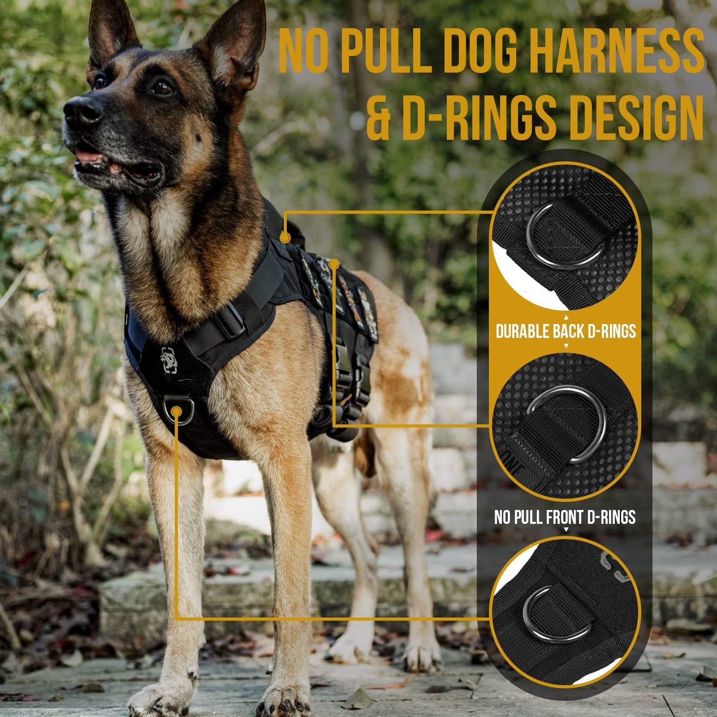Arnés Táctico Sin Tirones para Perro Mediano - Diseño de Malla Transpirable Militar Molle Con Asas - Chaleco para Perro de Servicio para Caminar