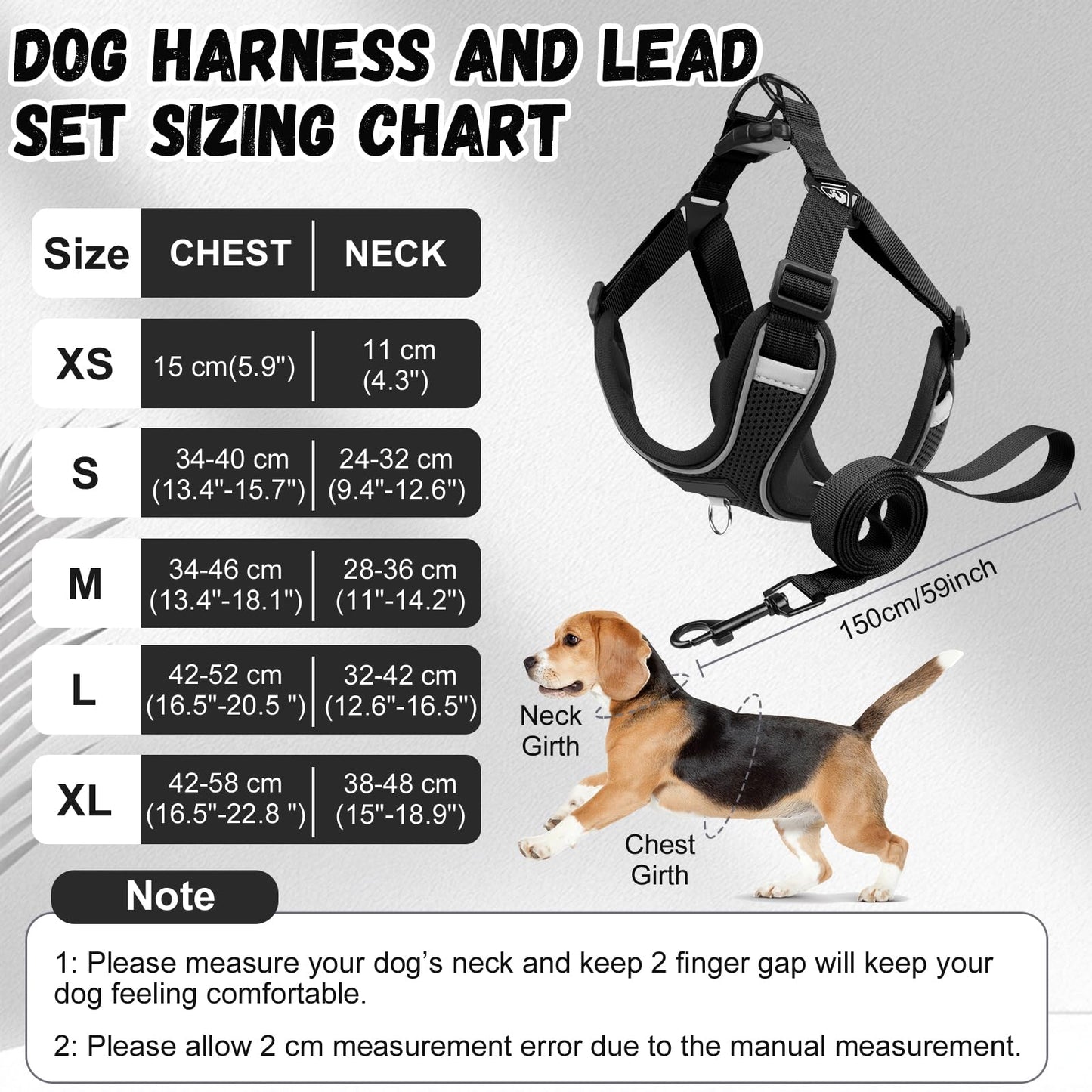 Arnés Perro y Conjunto de Correa, Arnés Reflectante & Antitirones para Perro, Chaleco Acolchado Cómodo y Ajustable para Perros, Ideal para Que tu Mascota Pasee & Capacitación (Negro, XS)