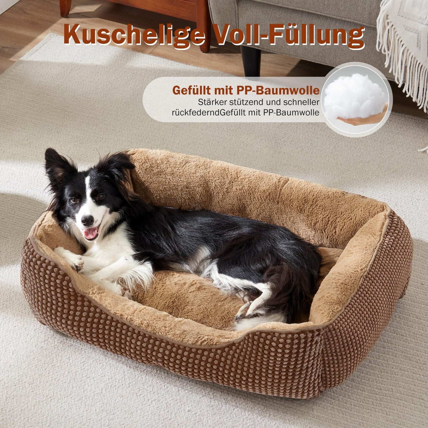 Cama Perro, Cama Perros Medianos Lavable Esponjoso, Camas Perros Antideslizante Ansiolítico, 63x53x20cm