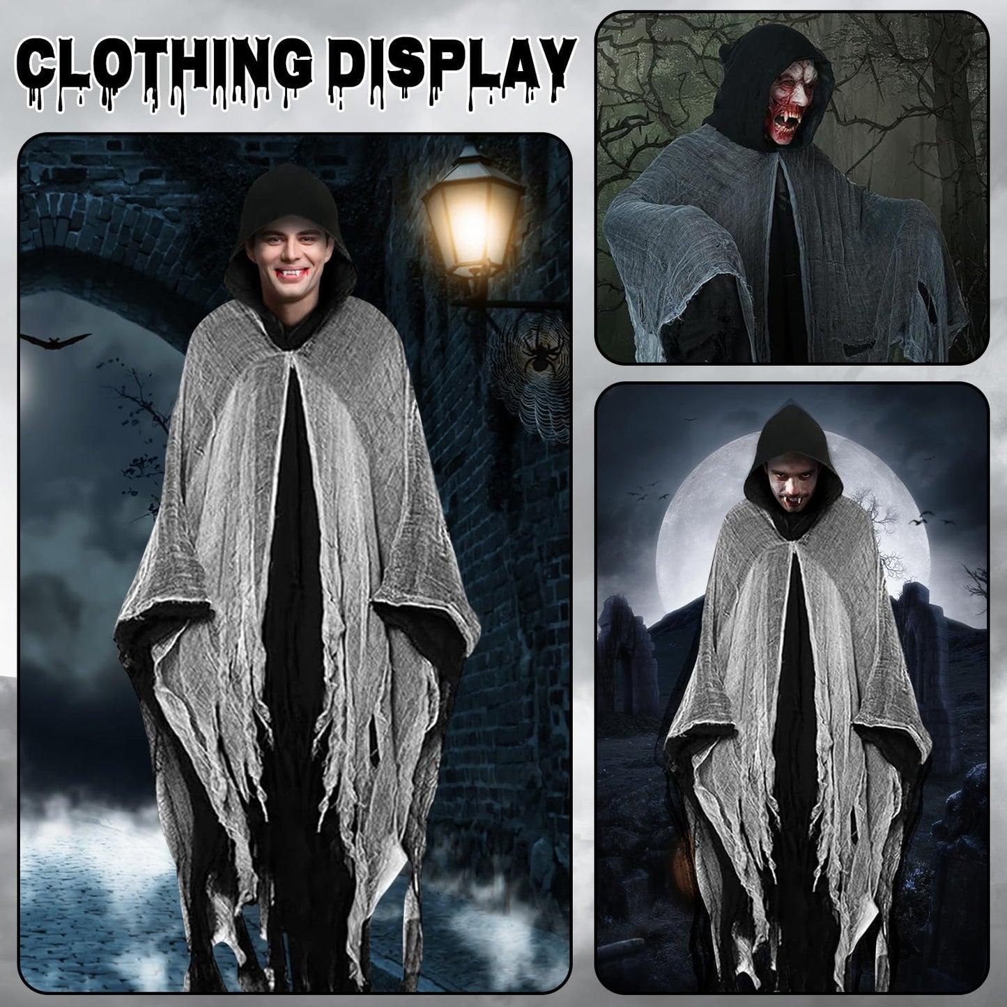 Disfraz Halloween Hombre Terror: Fantasma Costume Halloween Capa con Capucha - Disfraz Grim Reaper Bruja Fantasma para Adulto Hombre Mujer (Negro)