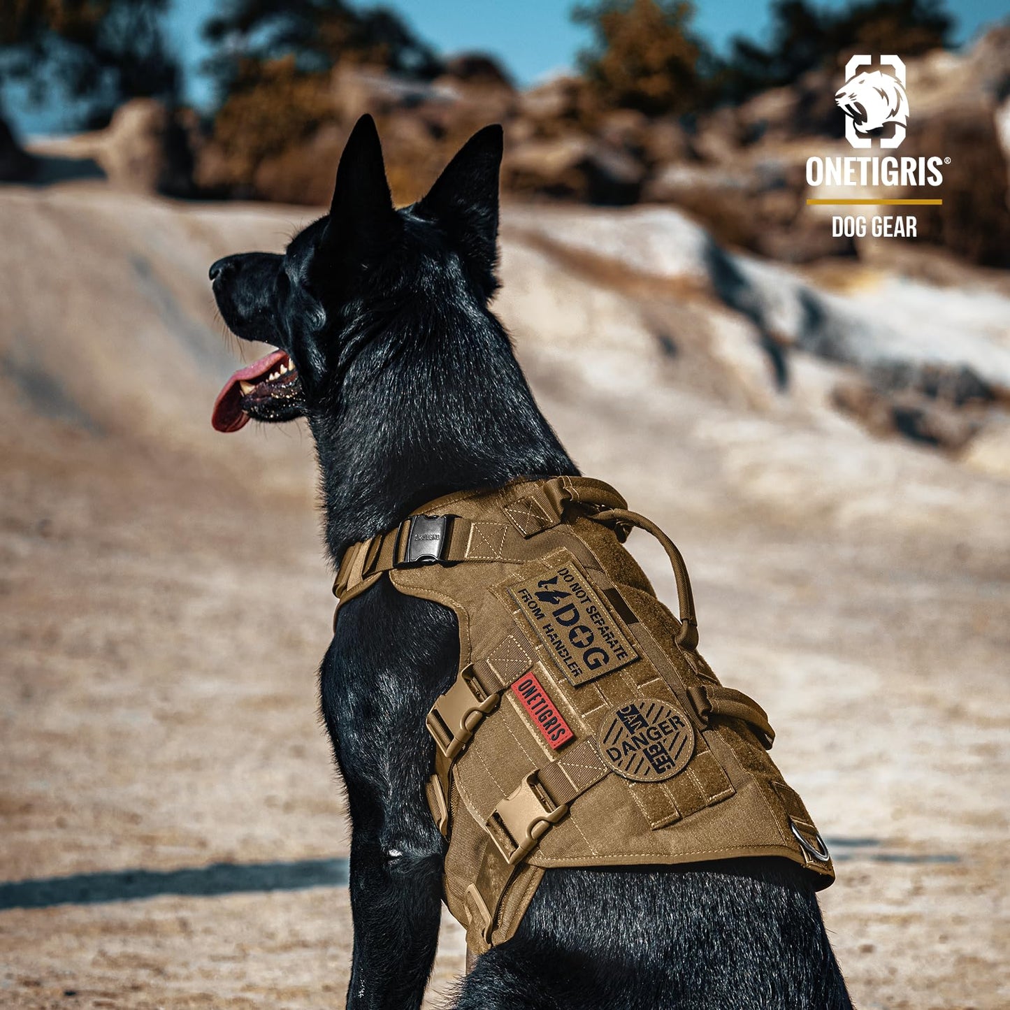 Arnés para perros, X Destroyer Táctico Ajustable Antitracción Arnés Antierrupción Arnés con 3 asas 2 Hebillas de Metal Arnés de Seguridad (Marrón L)