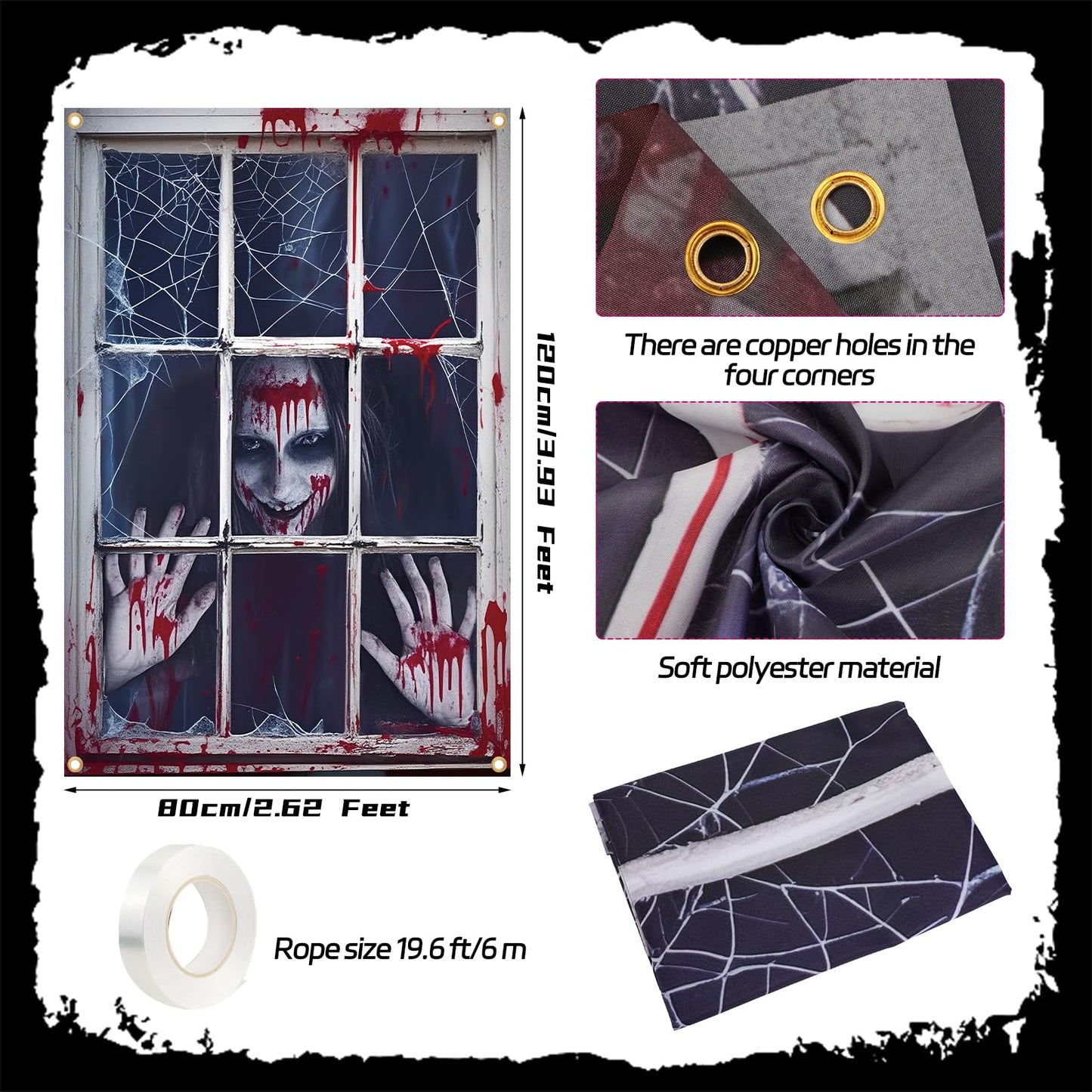 Decoracion Miedo Pancarta Halloween para Puerta Exterior Pared Casa Embrujada Decoración Halloween Espeluznante Fantasma Zombi Pancarta de Fondo de Terror Pósteres Accesorios Casa