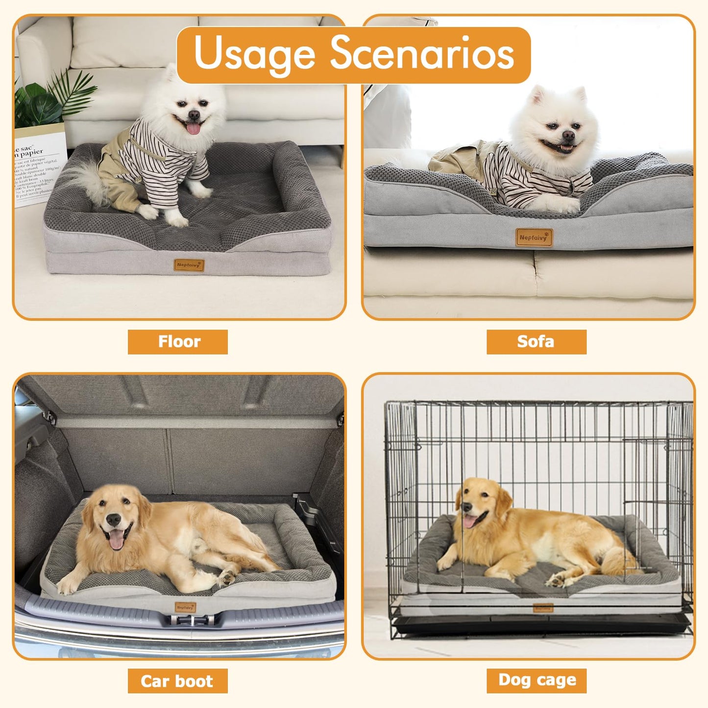 Nepfaivy Cama grande impermeable para perro, ortopédica con cojines de almohada, 91 x 68 cm, sofá cama grande suave para perros con fundas extraíbles y lavables, color gris oscuro