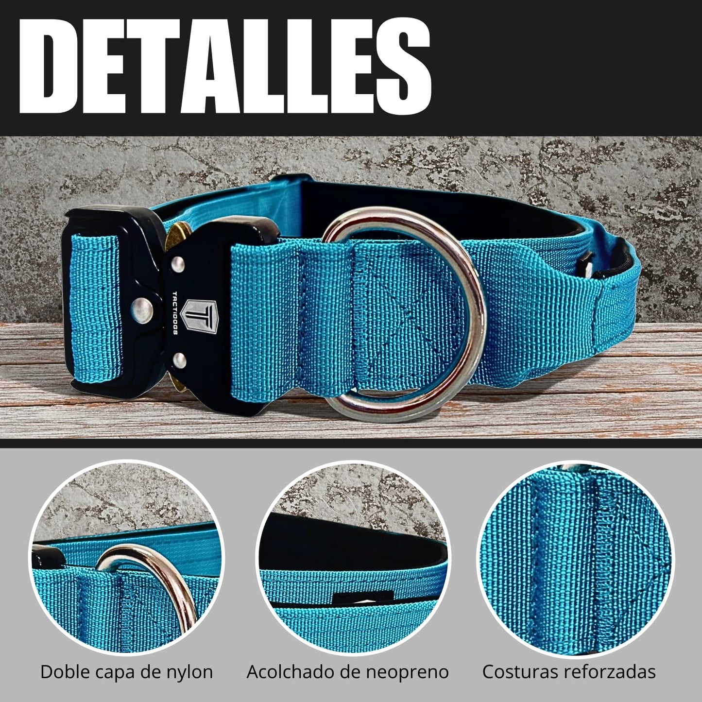 Collar Táctico para Perro Mediano y Grande - Acolchado con asa, Hebilla de Liberación Rápida y Ancho Antiahogamiento - Collar de Entrenamiento para Todo Tipo de Perros - Azul M