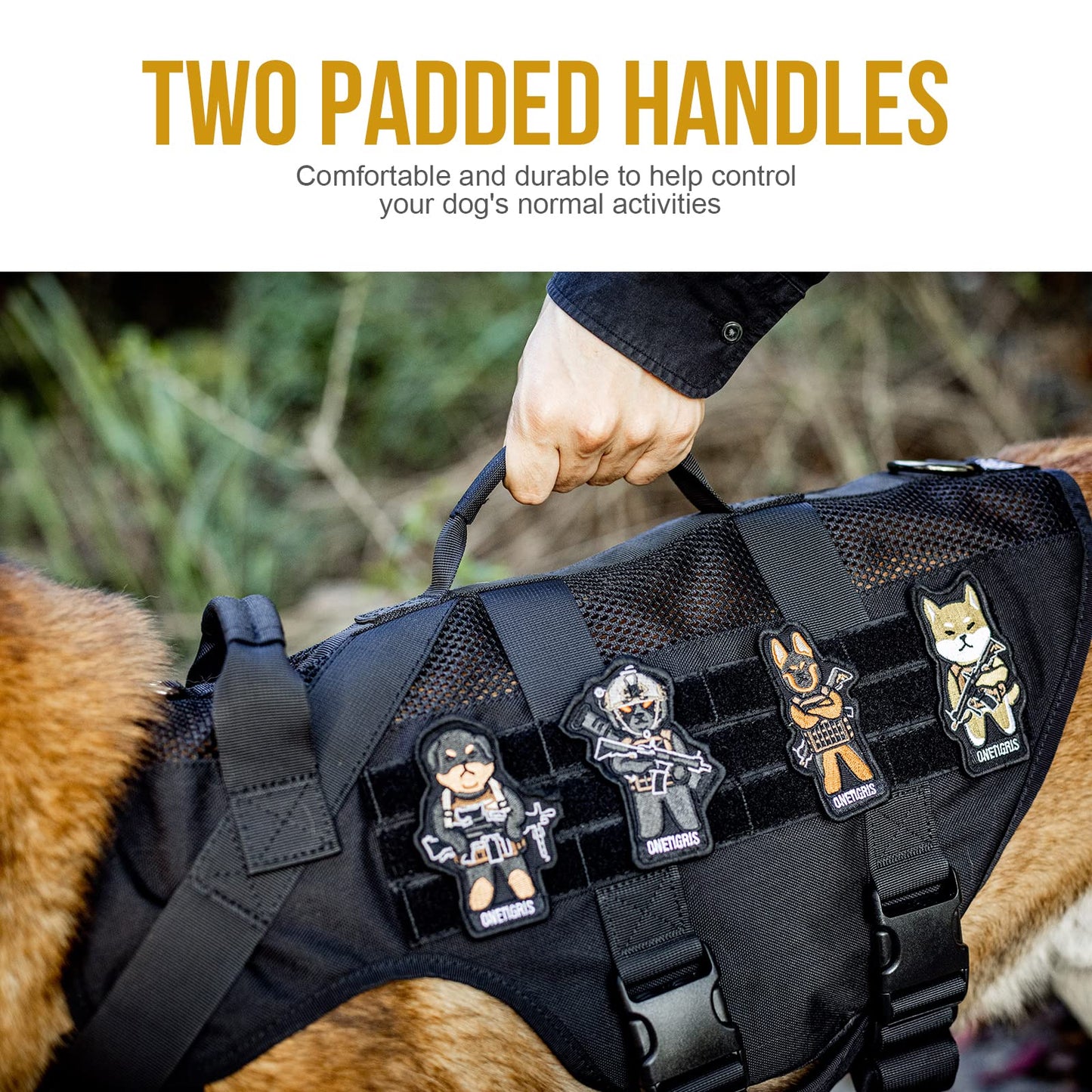 Arnés Táctico Sin Tirones para Perro Mediano - Diseño de Malla Transpirable Militar Molle Con Asas - Chaleco para Perro de Servicio para Caminar