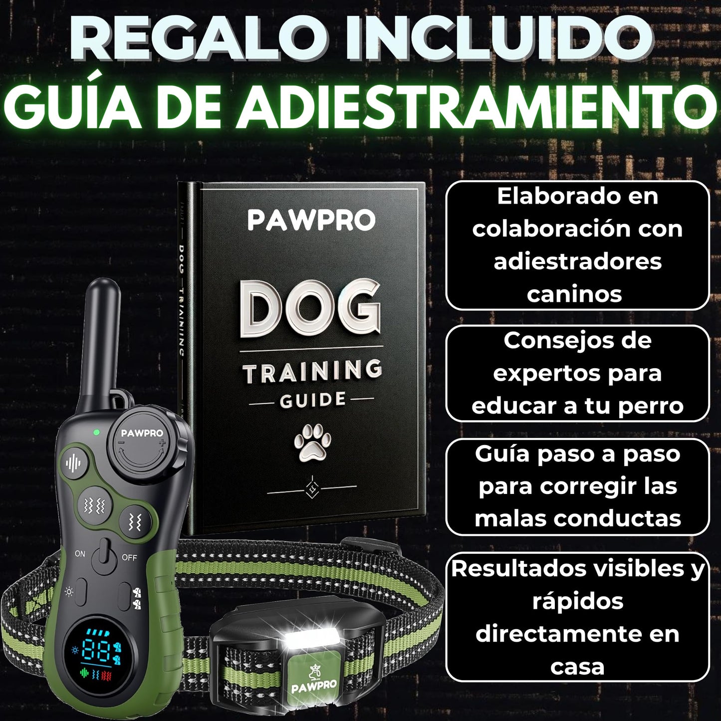 PAWPRO Collar de Adiestramiento, Conforme Nueva Ley Española de Bienestar Animal, Alcance XXL 3 km, Modo Luz Nocturna, BIP Vibración Boost, Apto para Todos los Perros, Resistente al Agua y Recargable
