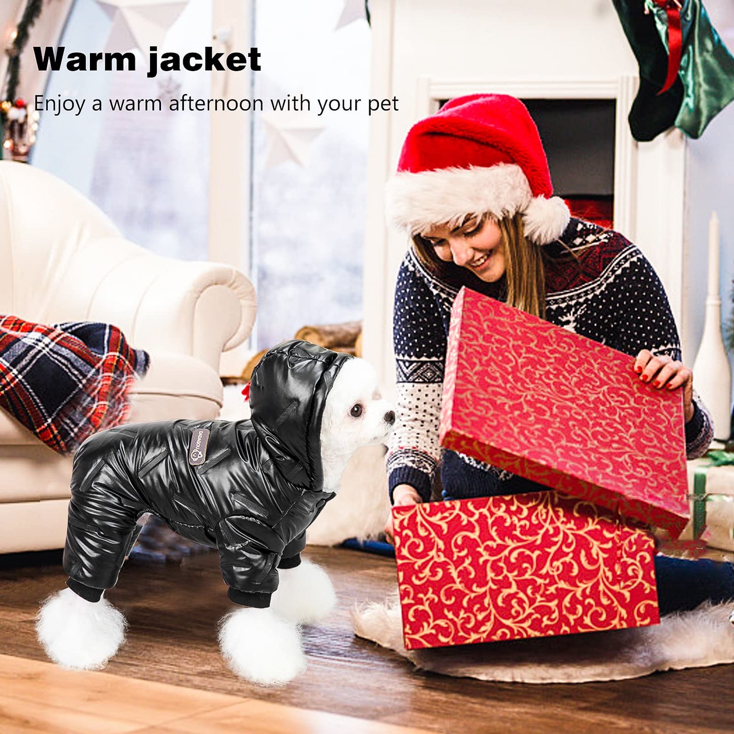 Abrigo Impermeable para Perros Chaqueta cálida de Invierno,Chaqueta para Perros con Forro Polar,Windproof Ropa para Mascotas,Abrigo con Capucha para Perros Pequeñas, Medianas y Grandes