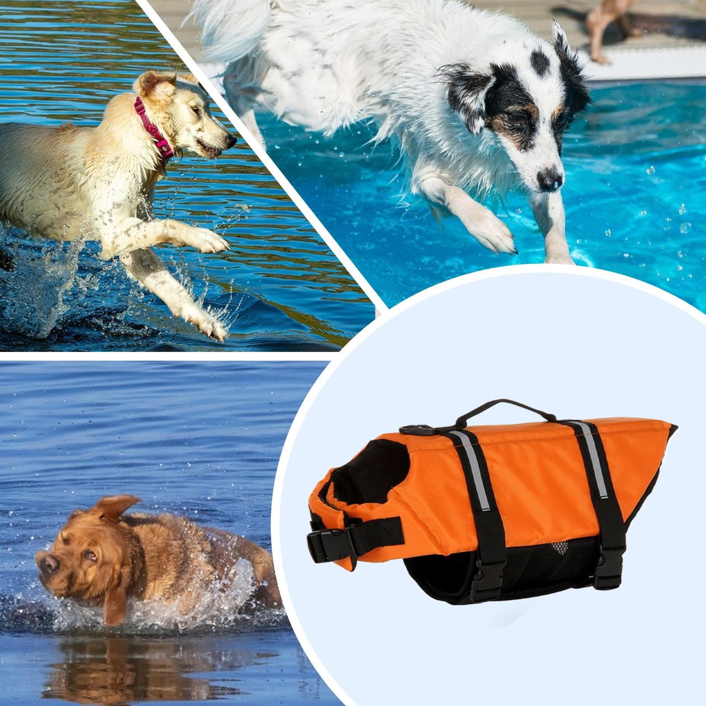 Chaleco de natación para perro, chaleco de flotación para perro, reflectante, transpirable, ajustable, arnés flotante para piscina, kayak, rafting, lago