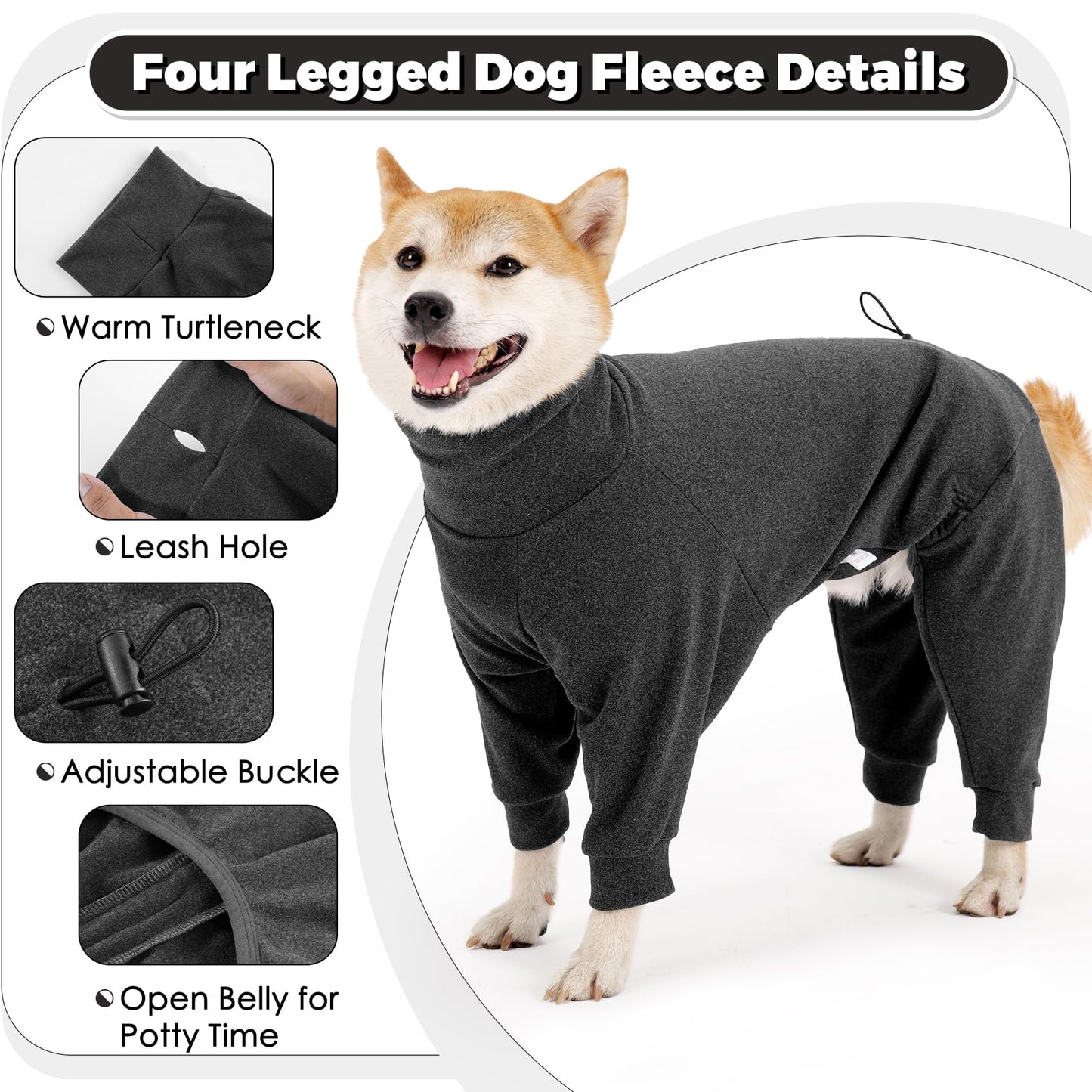 Dotoner Abrigo de Forro Polar cálido de Cuatro Patas para Perro,Abrigo de Invierno para Perro,Resistente al Viento,Cuerpo Completo,Acogedor Pijama Traje para pequeños,medianos y