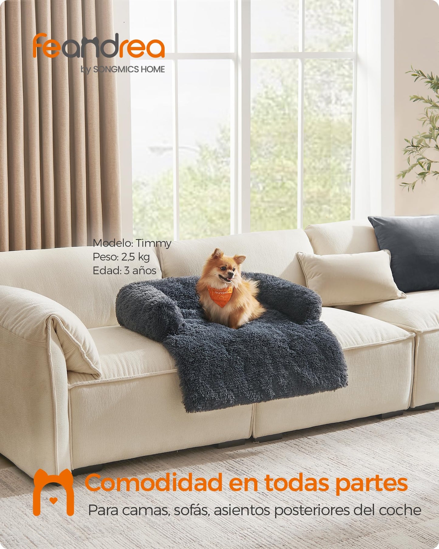 Feandrea FluffyHug Cama para Perros, Tela de Felpa, Alfombrilla, Funda Protectora para Sofá, Talla M, para Perros Pequeños y Medianos, 80 x 75 x 16 cm, Gris Oscuro PGW221G02