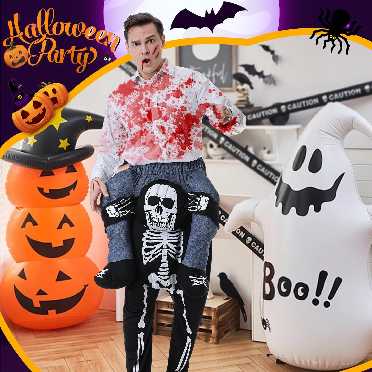 Disfraz Hombros Esqueleto Para Adulto, Disfraz Inflable Esqueleto Caballito, Costume Halloween Carnaval Terror Caballito Esqueleto Hombre Mujer Unisex Talla Única