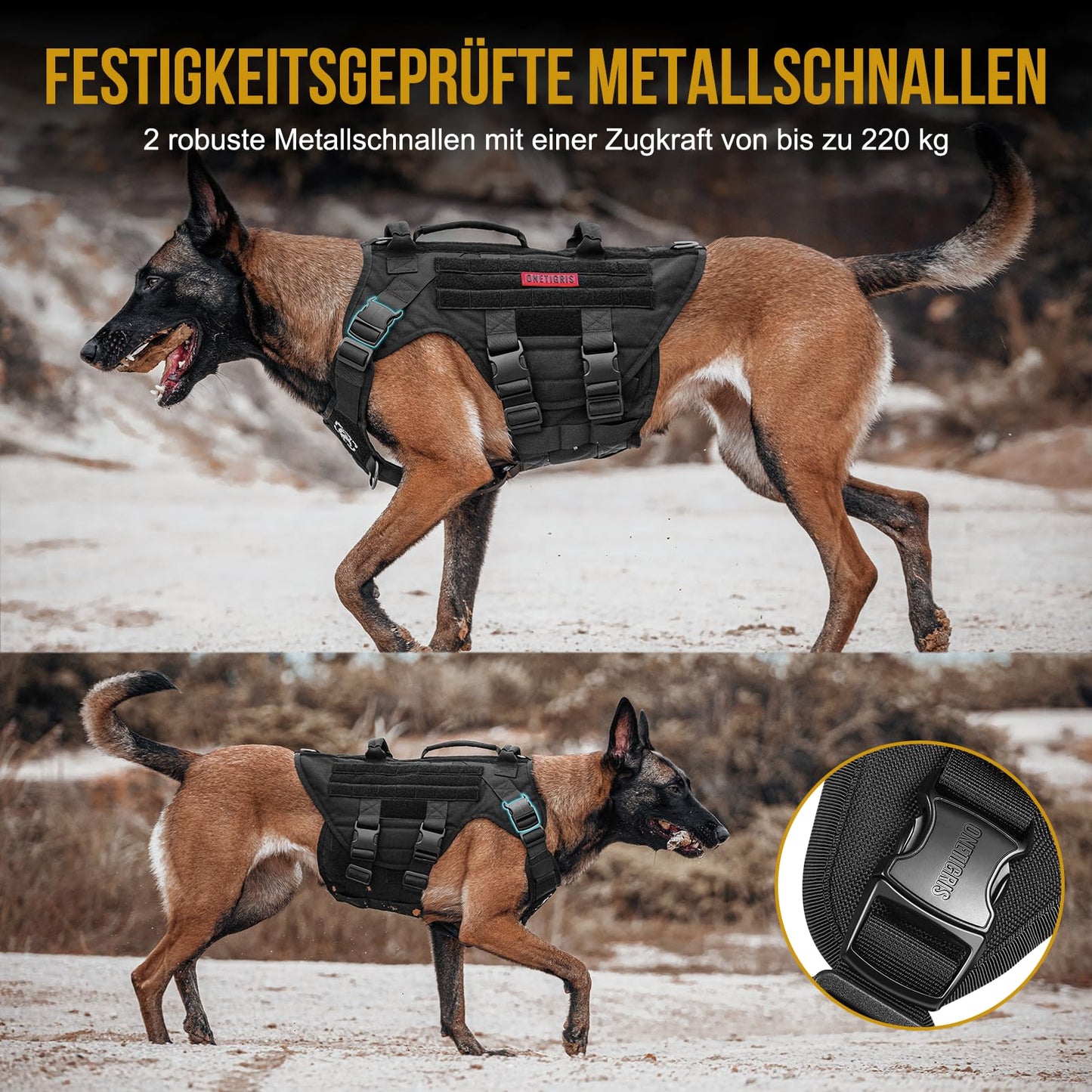 Arnés para perros, X Destroyer Táctico Ajustable Antitracción Arnés Antierrupción Arnés con 3 asas 2 Hebillas de Metal Arnés de Seguridad (Marrón L)