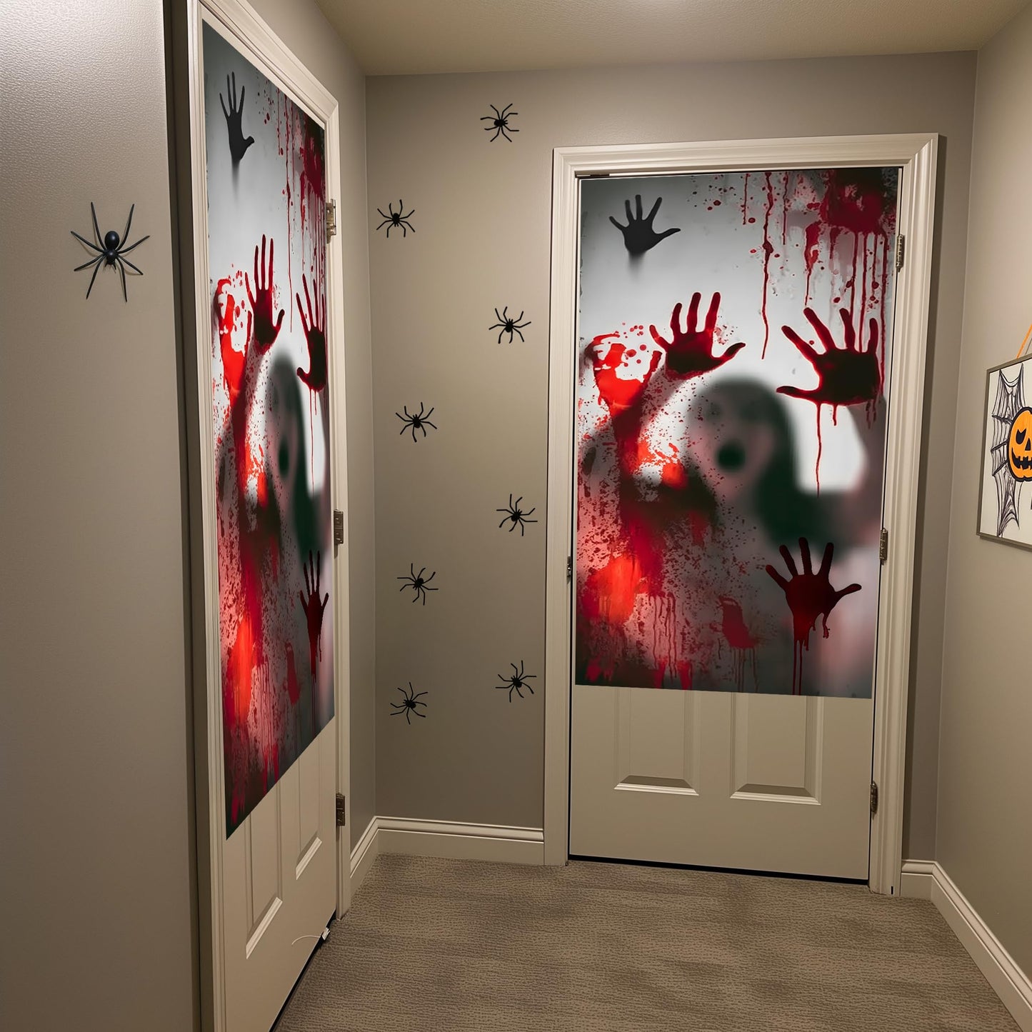 2 pósteres gigantes de Halloween para ventana - Decoración espeluznante para fiestas, casa embrujada, puerta, dormitorio escolar, 152 x 152 cm