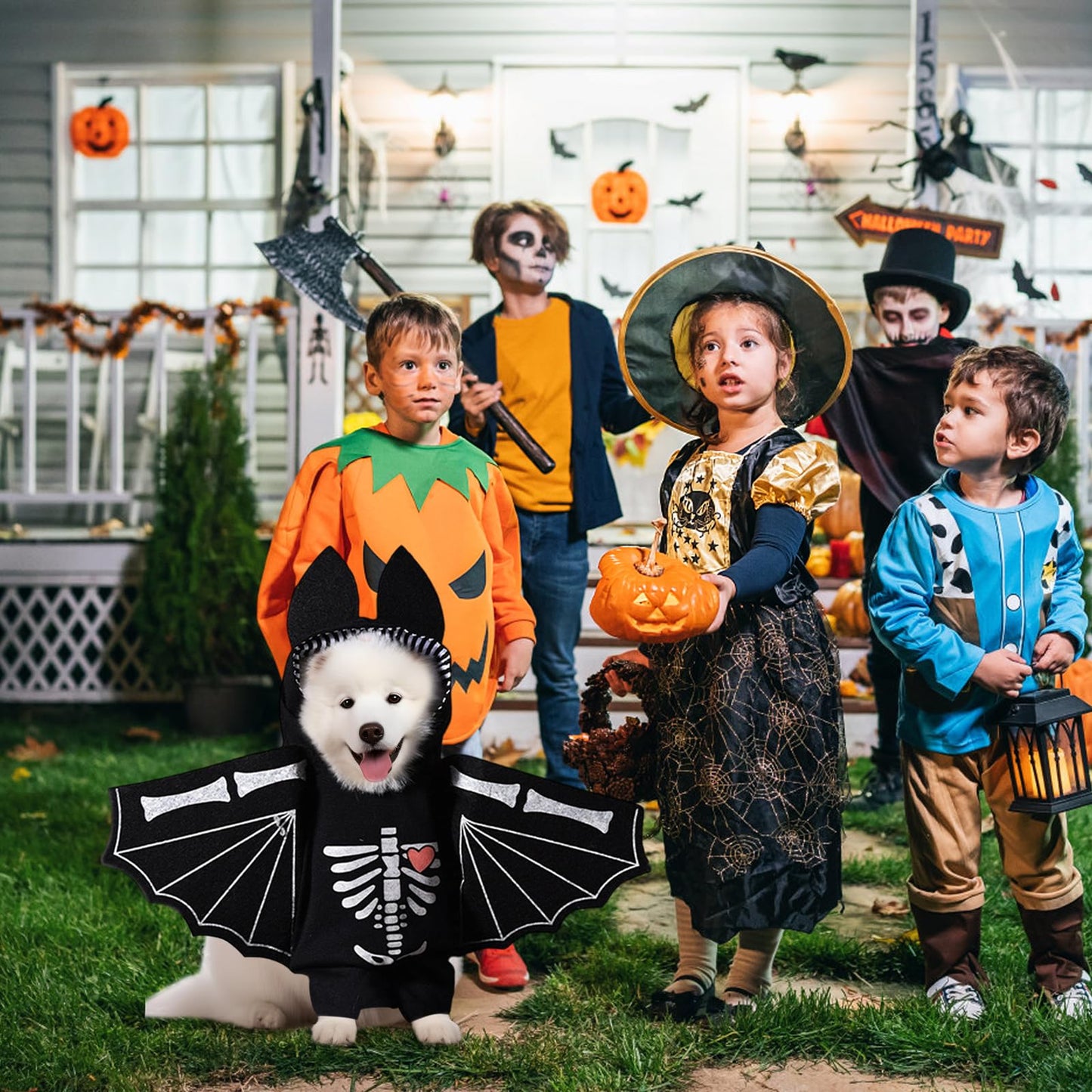 Disfraz Perro Halloween,ESYFOR Disfraz Halloween Perro Murciélago Cráneo Transpirable Cómodo Disfraces para Perros Ropa Divertida para Mascotas para Perros de Tamaño Mediano (L)
