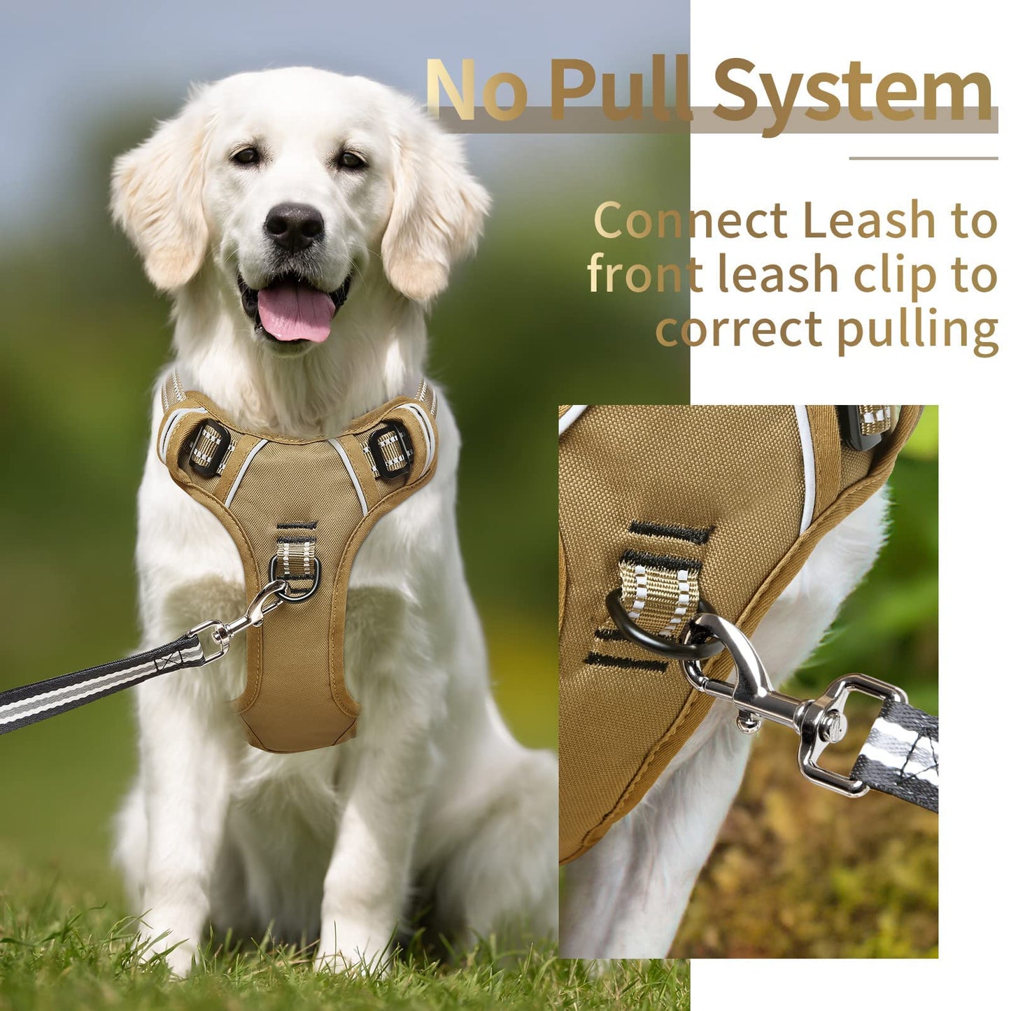 Arnes para Perro Arnes Anti Tirones Transpirable con Agarre Acolchado Arnés para Perros Reflectantes Ajustable Arnes Tipo Chaleco Acolchado Arnés para Perro Pequeños, Caqui, XS