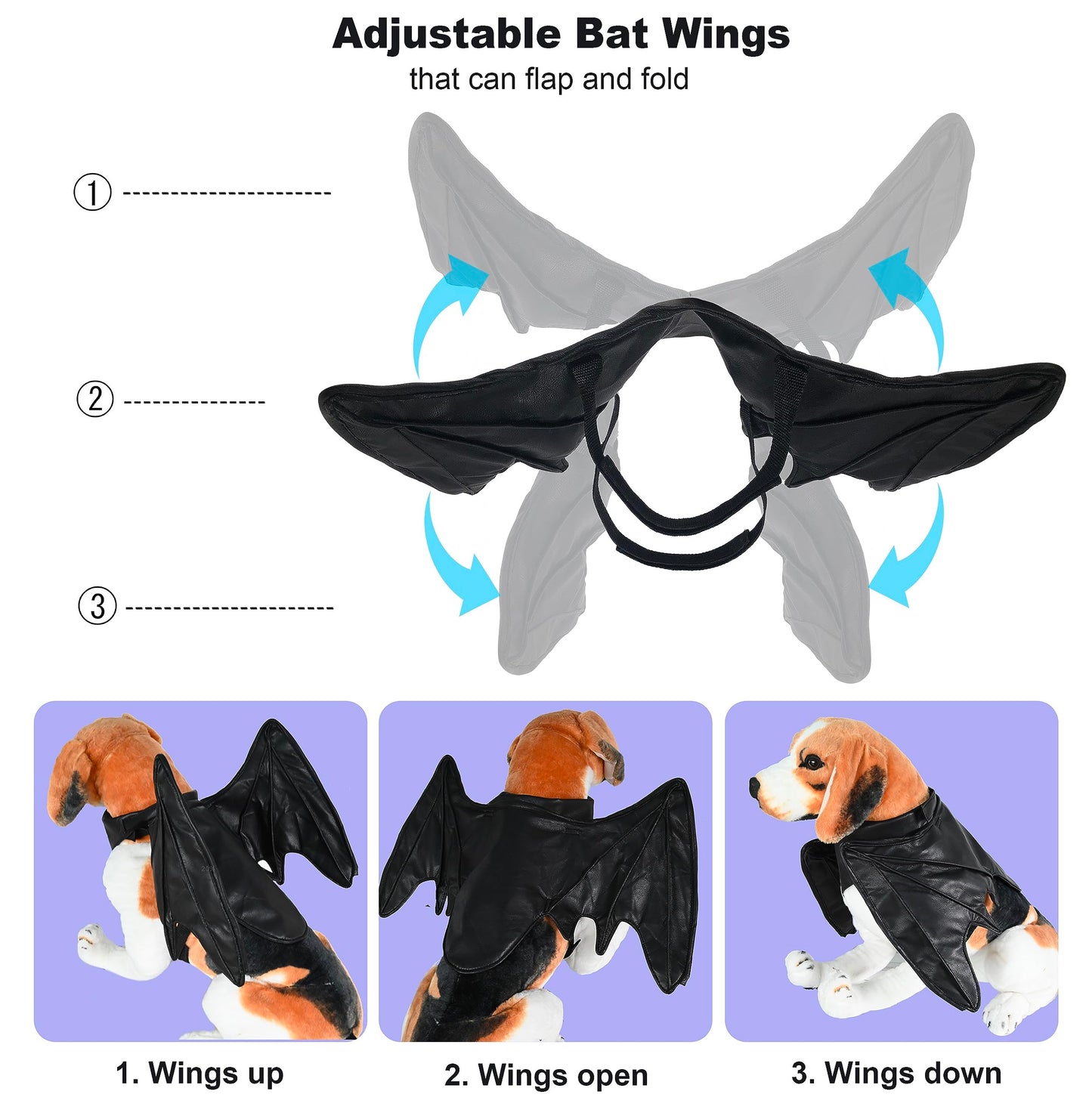 Disfraces de ala de murciélago para perro, linda ropa peluda para mascotas para Halloween (ala de murciélago negra, talla M)