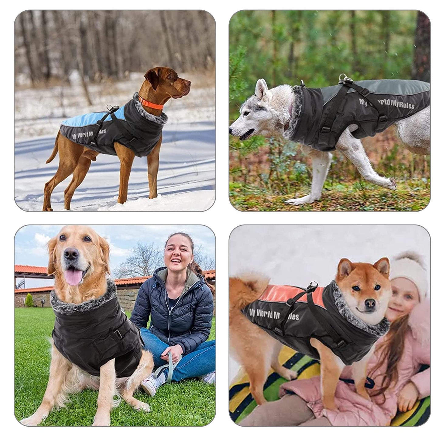 Abrigo para Perro de Invierno,Impermeable Chaqueta de Invierno para Perros con Arnés,Resistente al Viento,Ajustable,Reflectante Ropa para Mascotas Perros Pequeños, Medianos y Grandes