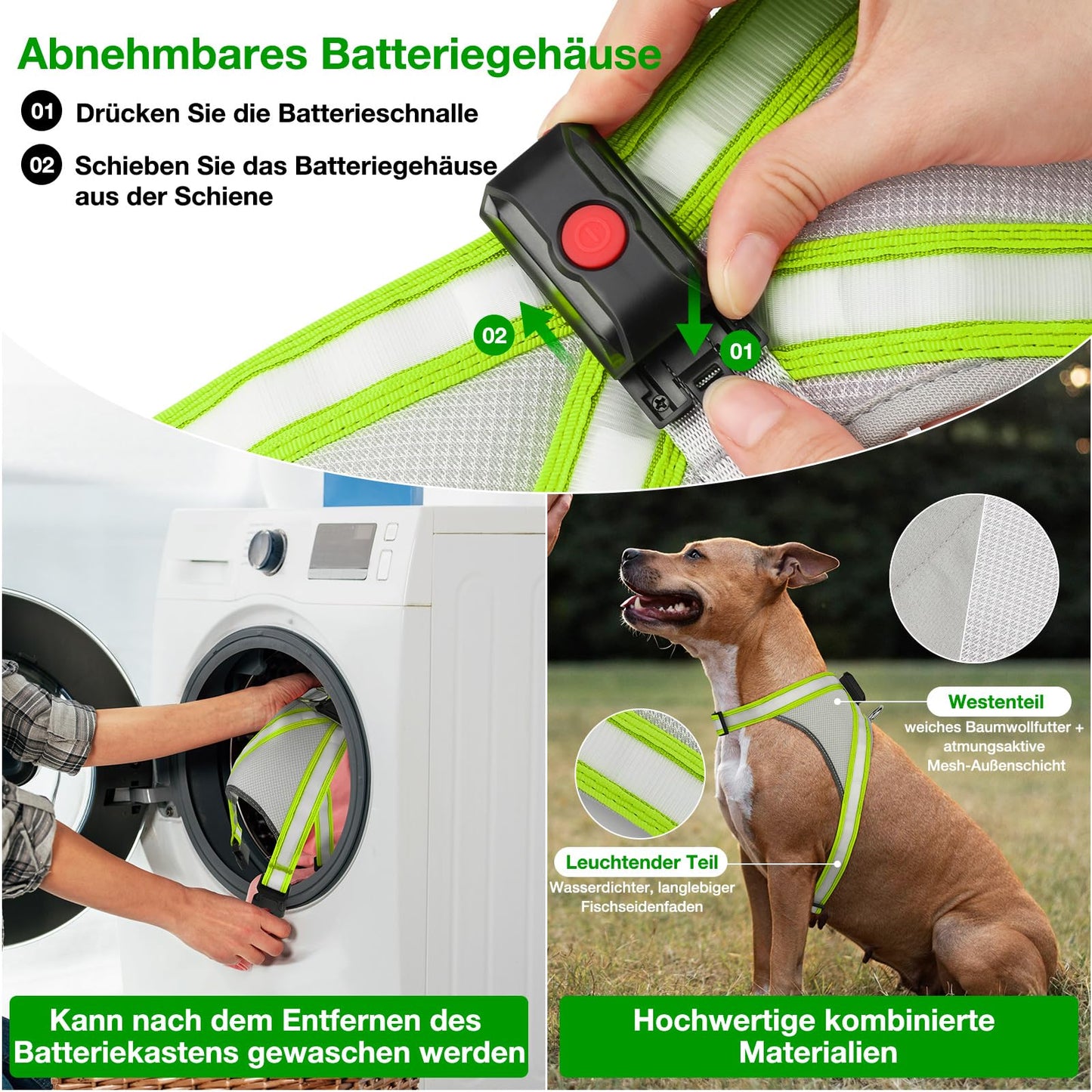 Arnés luminoso LED para perros recargable por USB, completamente iluminado, brilla en la oscuridad para paseos nocturnos, chaleco de seguridad, perros medianos y grandes (verde, L)
