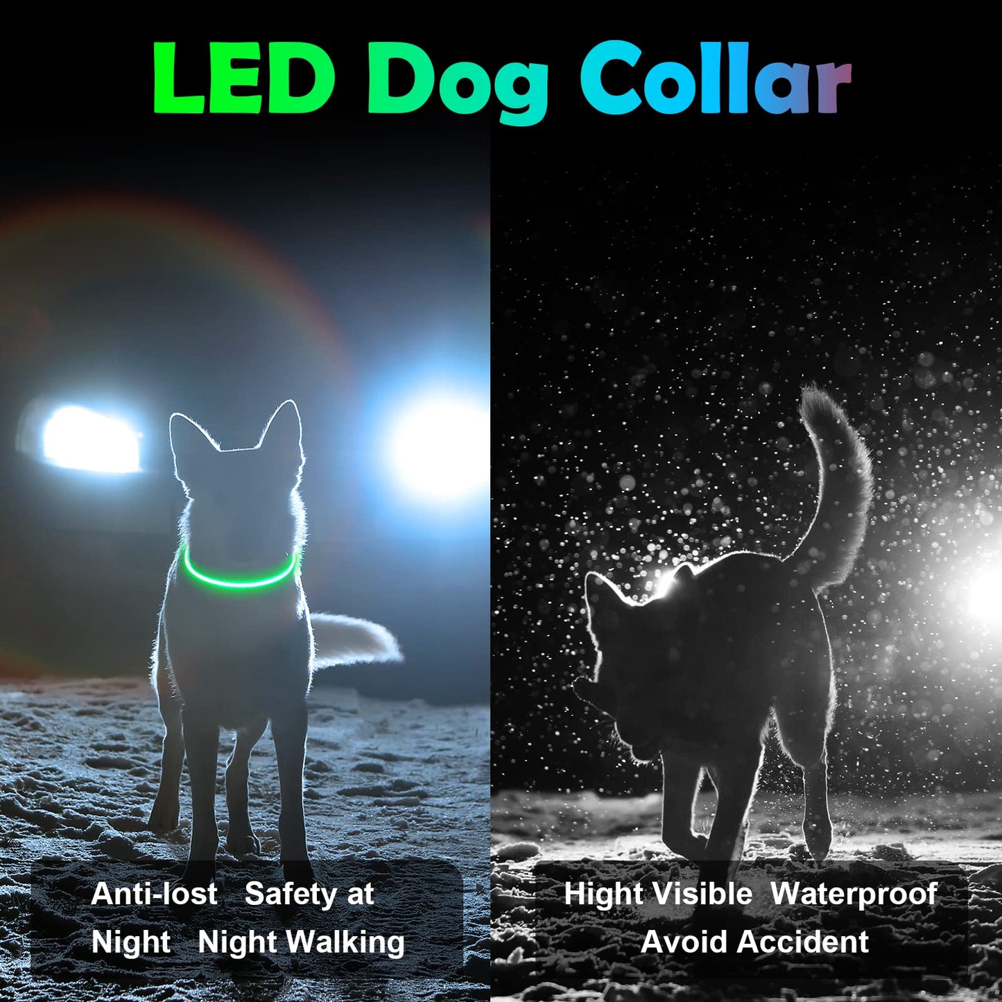 Collar Luminoso Perro, Collar LED Recargable por USB Tamaño Ajustable, Collar Impermeable de Seguridad, Reutilizable para Perros Pequeños Medianos Y Grandes (Verde)