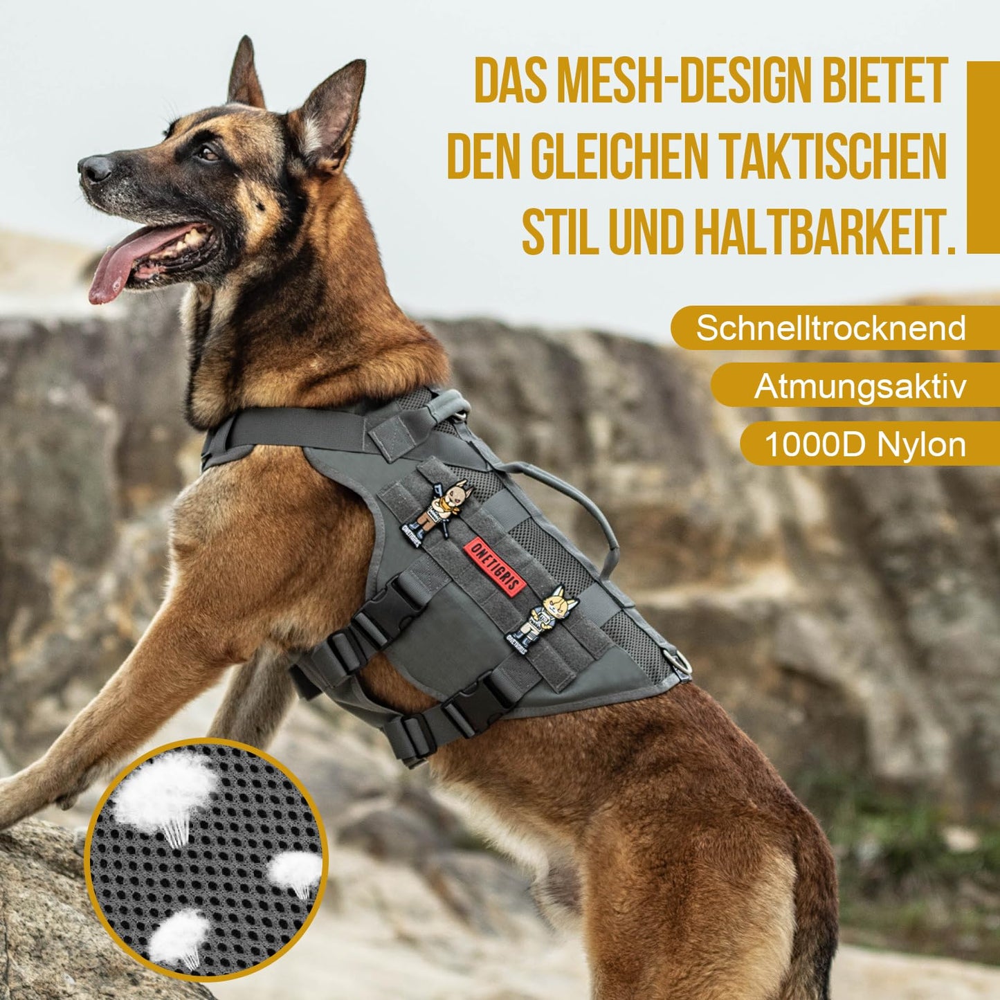 Arnés para perros, malla de aire, ajustable, ultratranspirable, para perros grandes/medianos con 2 asas