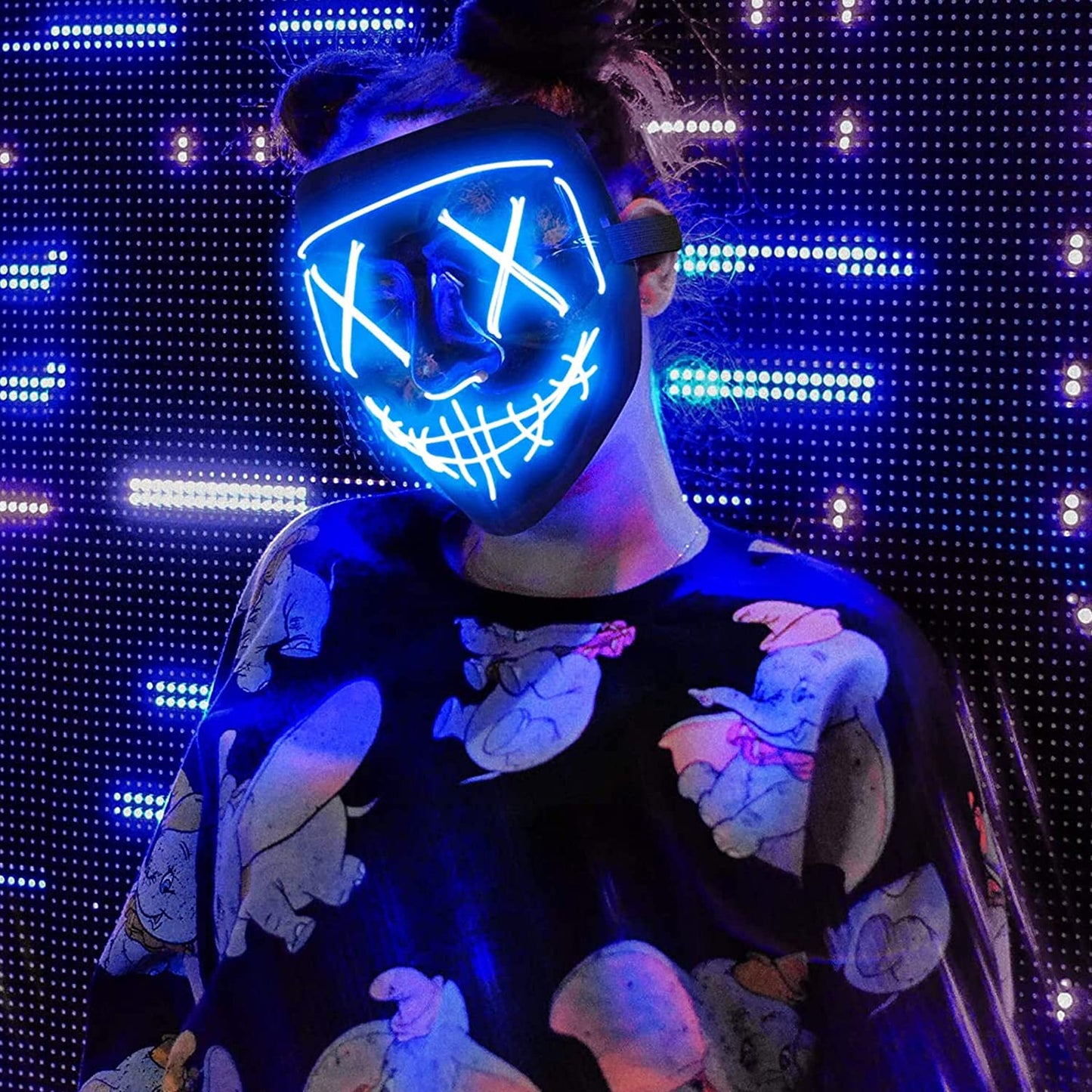 DWTECH – Máscara de miedo de alambre con luz LED, para mascarada Cosplay, máscara facial para niños, hombres, mujeres, fiesta de Halloween (Azul)