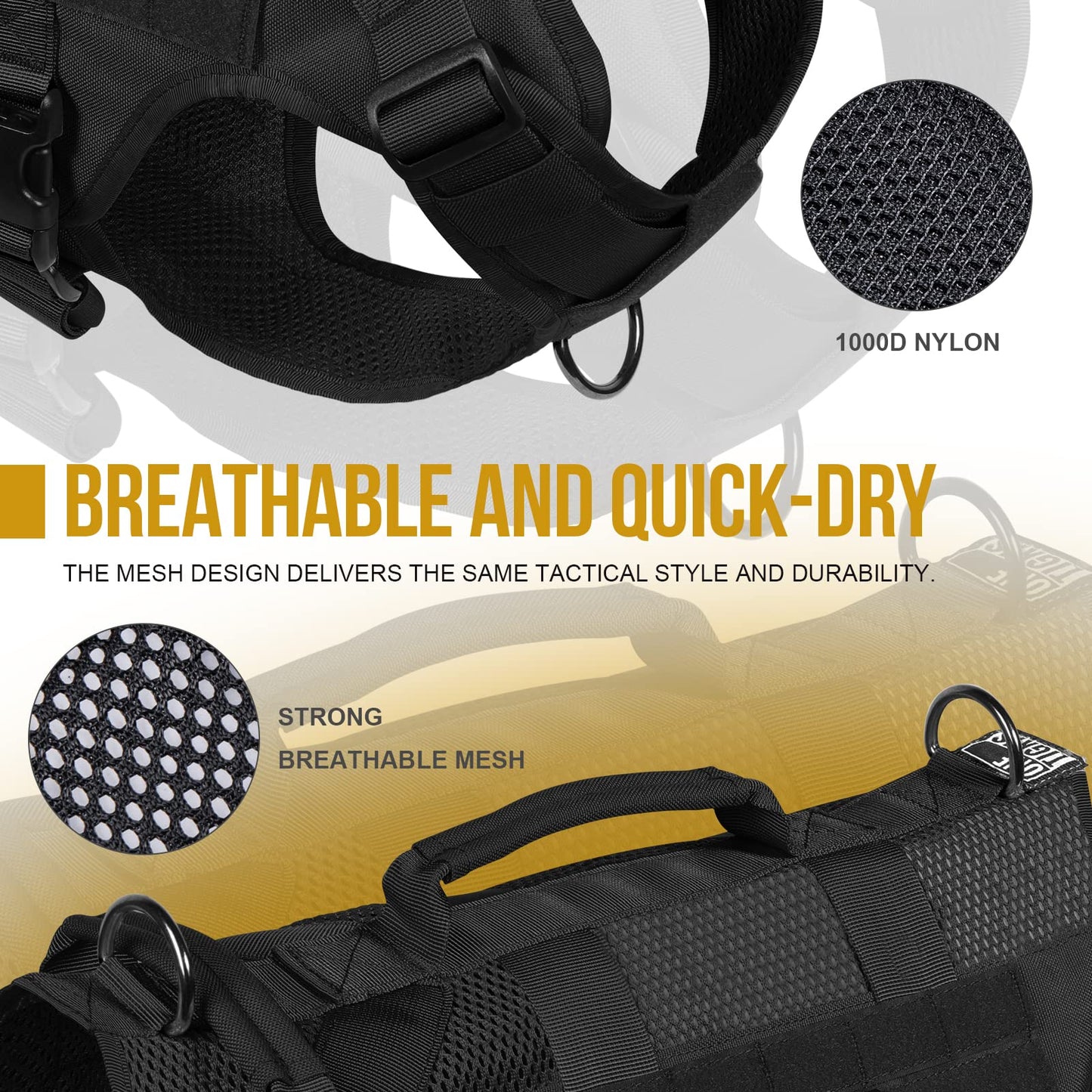 Arnés Táctico Sin Tirones para Perro Mediano - Diseño de Malla Transpirable Militar Molle Con Asas - Chaleco para Perro de Servicio para Caminar