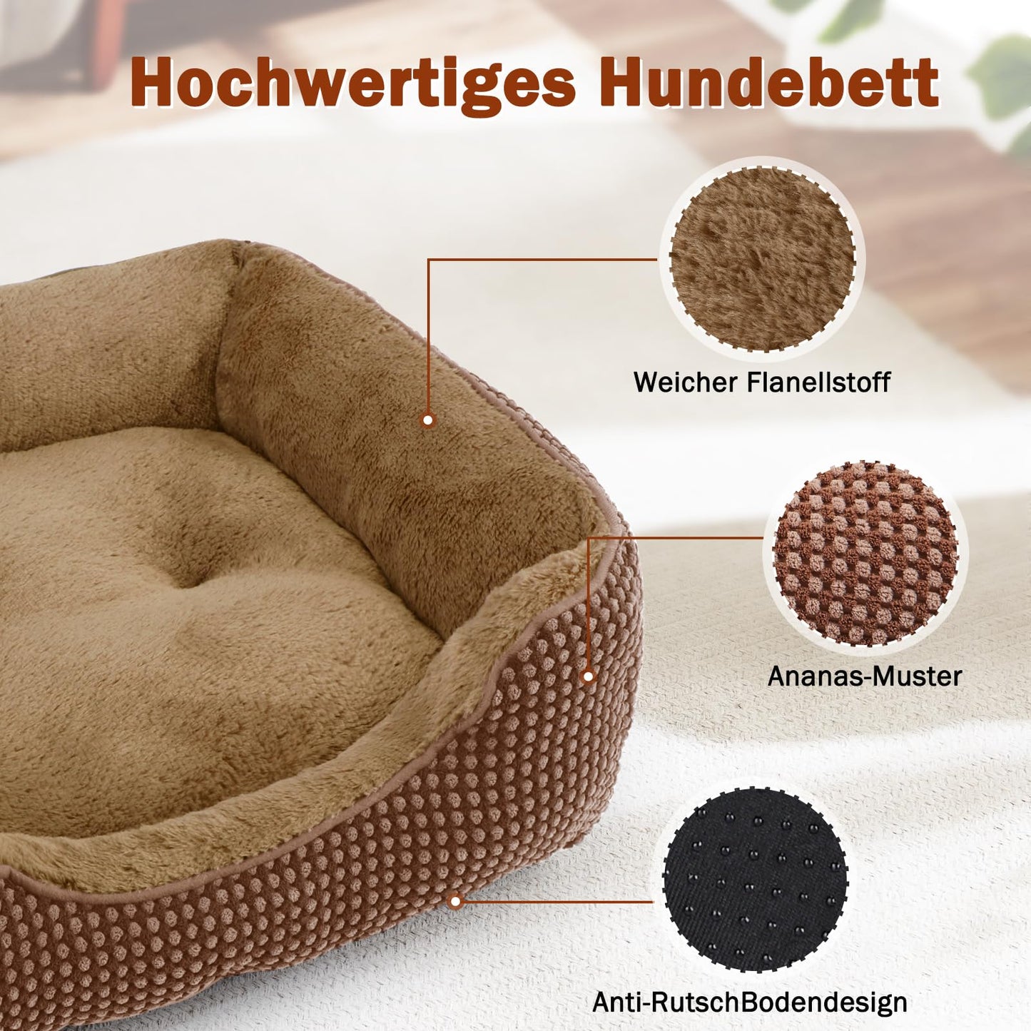 Cama Perro, Cama Perros Medianos Lavable Esponjoso, Camas Perros Antideslizante Ansiolítico, 63x53x20cm