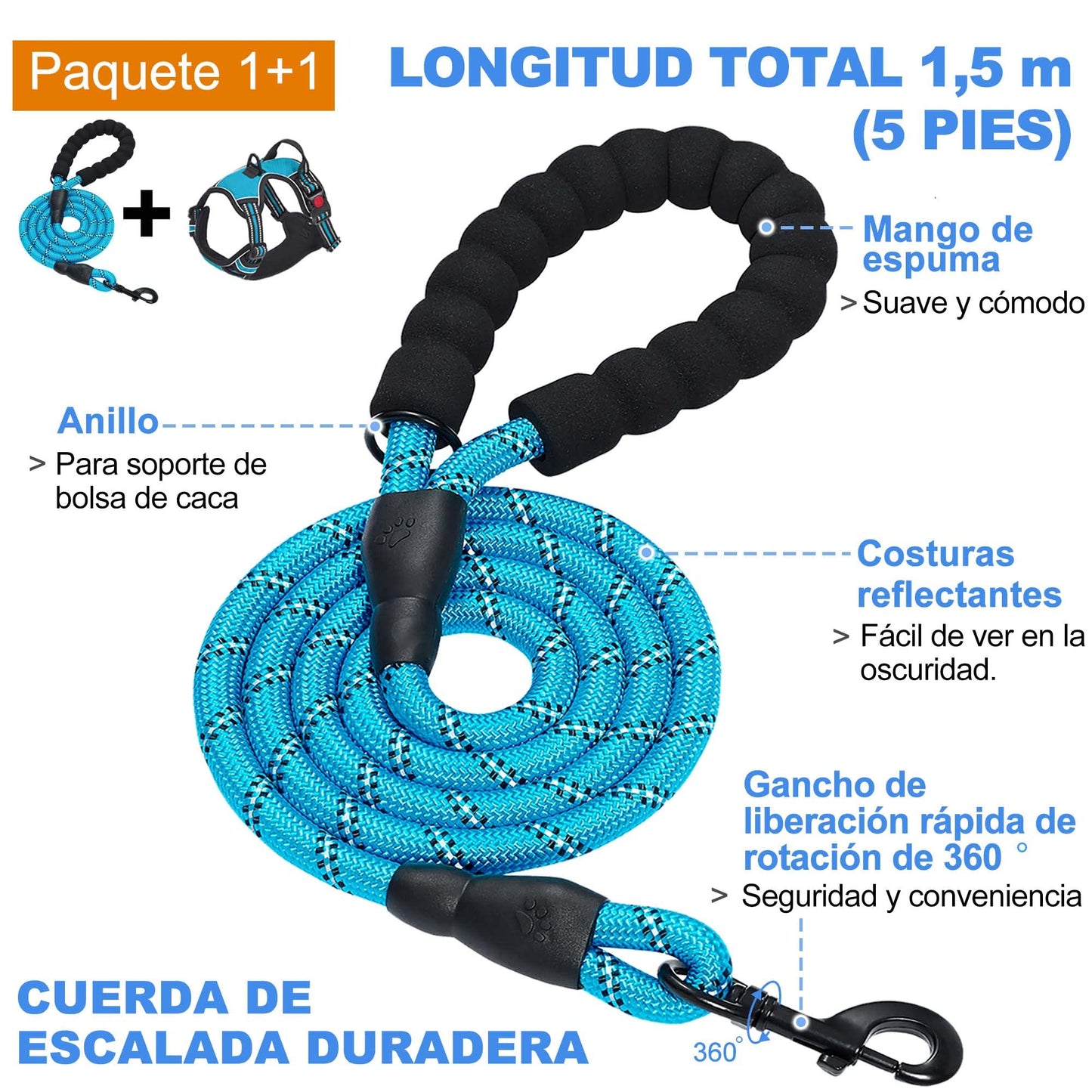 Arnés para Perro sin Tirar, Ajustable, Reflectante Oxford, fácil de controlar, Mediano y Grande, con una Correa para Perro Resistente