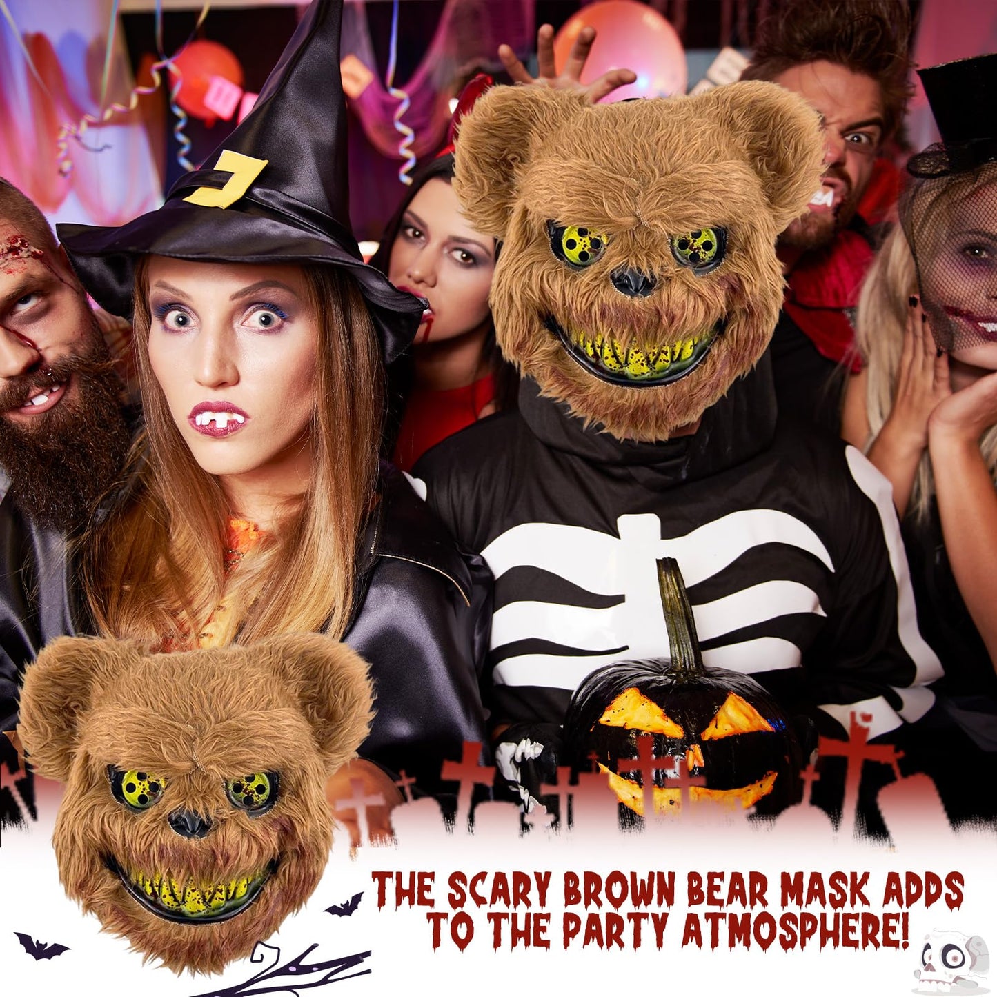 Disfraz Halloween Oso del Terror Disfraces, Disfraz de Oso de Terror, Mascara Halloween Oso, Delantal Sangriento, Sangre Falsa, Cuchillo, Guantes y Tatuaje de Cicatriz de Halloween Pegatinas