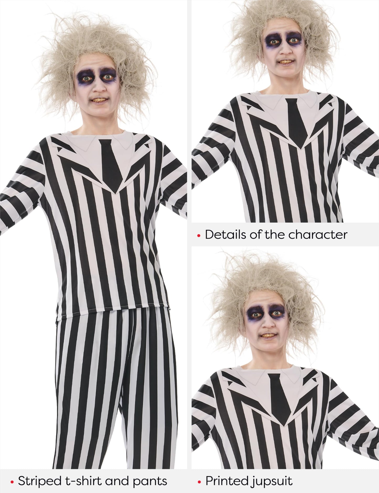 Disfraz Beetlejuice OPP para adulto, Chaqueta y pantalón impreso, Licencia Oficial Beetlejuice para Halloween, cosplay, fiestas y Carnaval