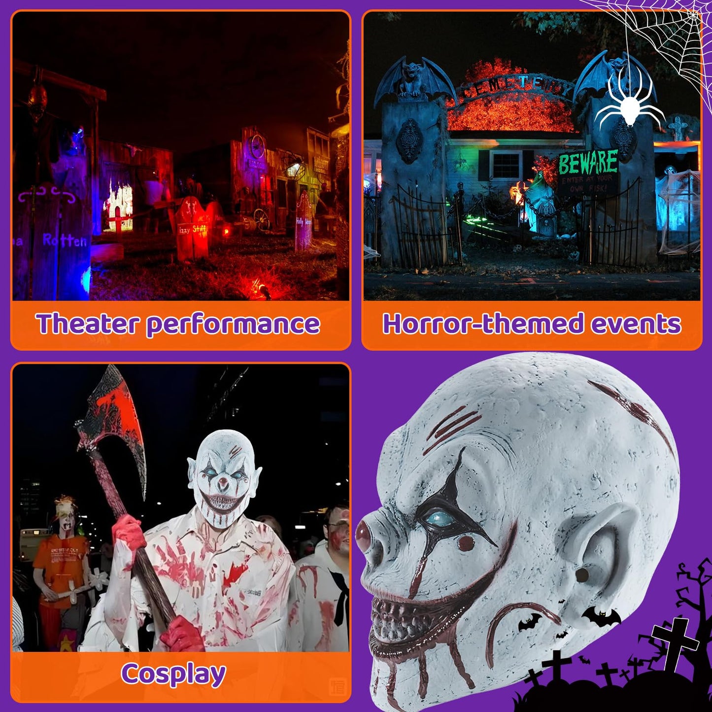 Disfraz Máscara de Payaso de Terror para Halloween - Máscara Espeluznante de Látex para Fiesta, Accesorio de Disfraz Aterrador para Adultos y Adolescentes