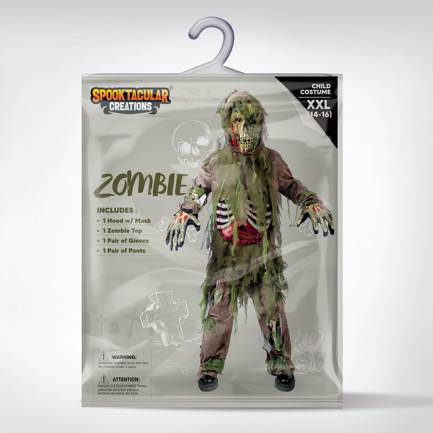 Disfraz Creations Swamp Deluxe Skeleton Living Dead Zombie Disfraz para Halloween Kids Monster Rol de rol (grande (10-12 años))